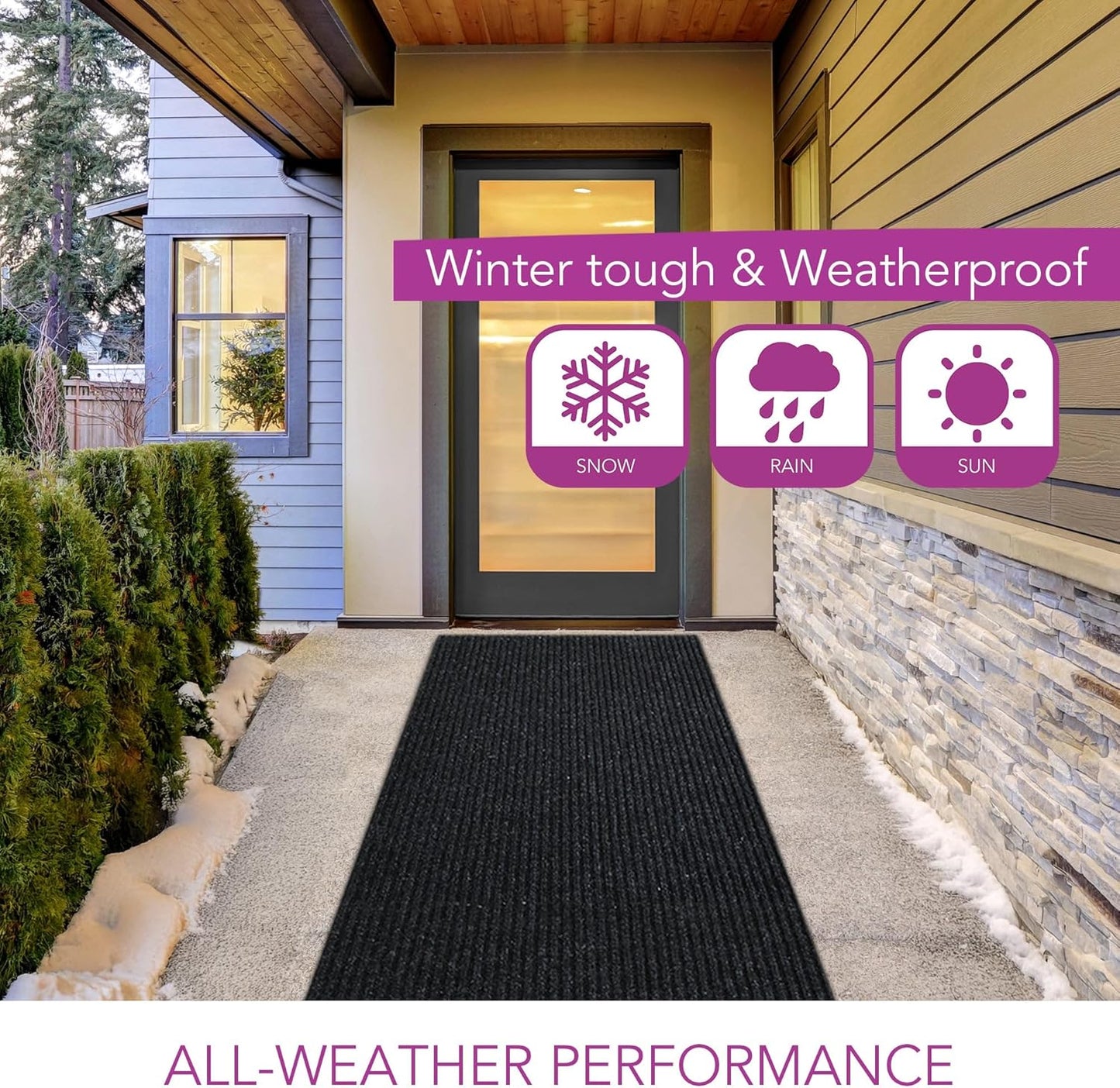 iCustomRug Spartan Weather Warrior Duty Indoor/Outdoor Utility Ribbed in 3ft,4ft,6ft Widths 70 Custom Sizes with Natural Non-Slip Rubber Backing 4'X58' in Black