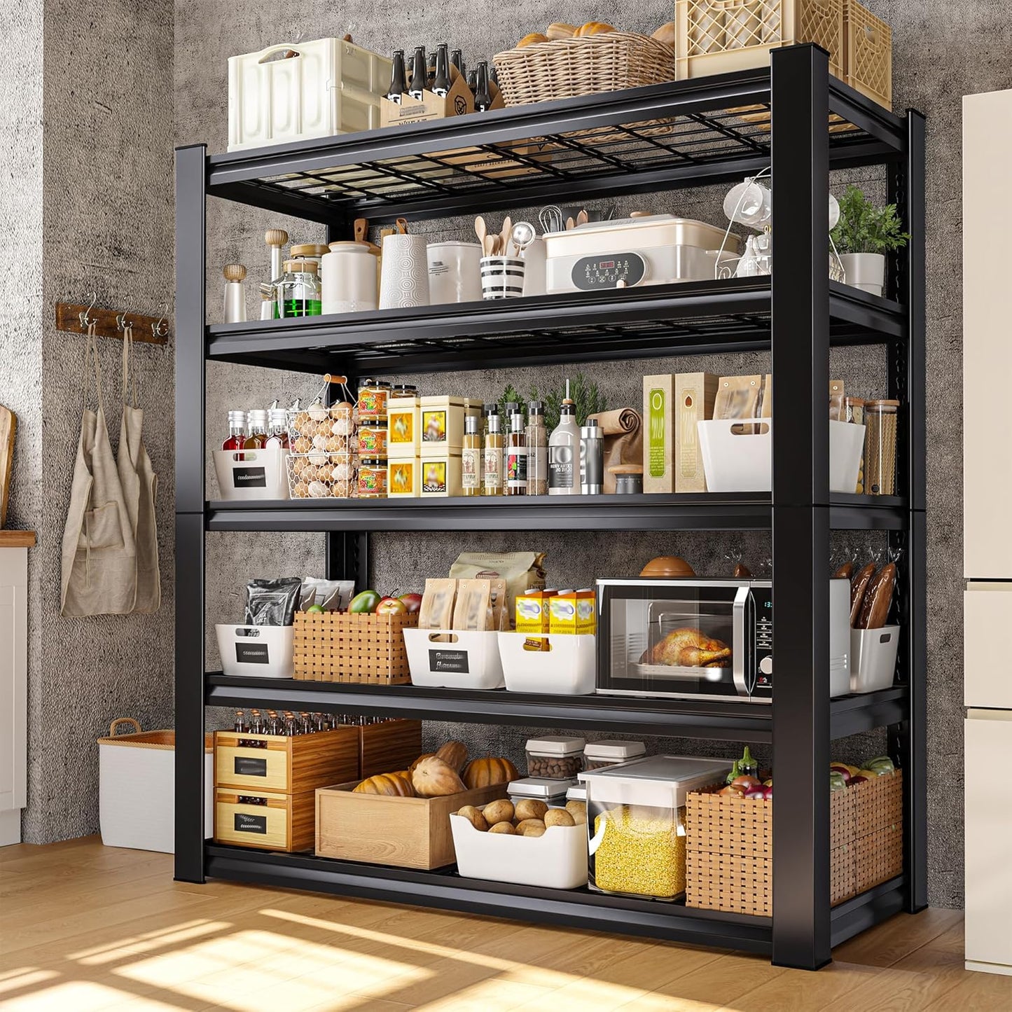 REIBII 3010LBS Storage Shelves 72" H Garage Shelving Heavy Duty Metal Shelving 5 Tier Adjustable Metal Shelves for Storage for Pantry Kitchen Basement 72" H x 35.5" W x 16" D, Black