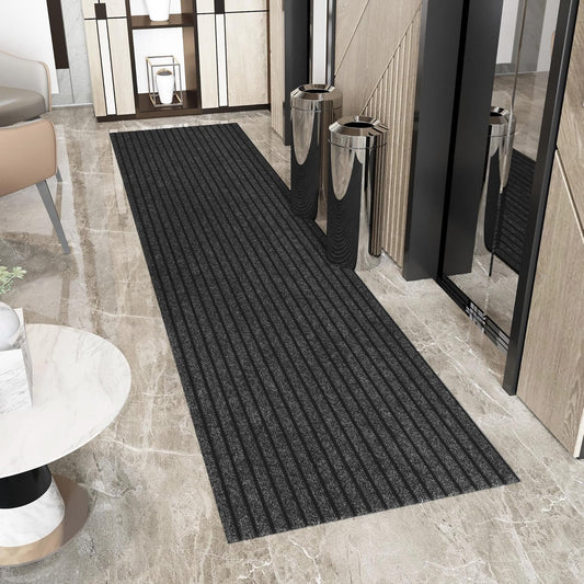 Ottomanson 2' x 26' Hallway Runner with Scraper Pile Extra Durable Non-Slip Rug Mat for Indoor & Outdoor Use - Ideal for Kitchen, Entryway, Patio & Garage - High-Traffic Carpet, Black