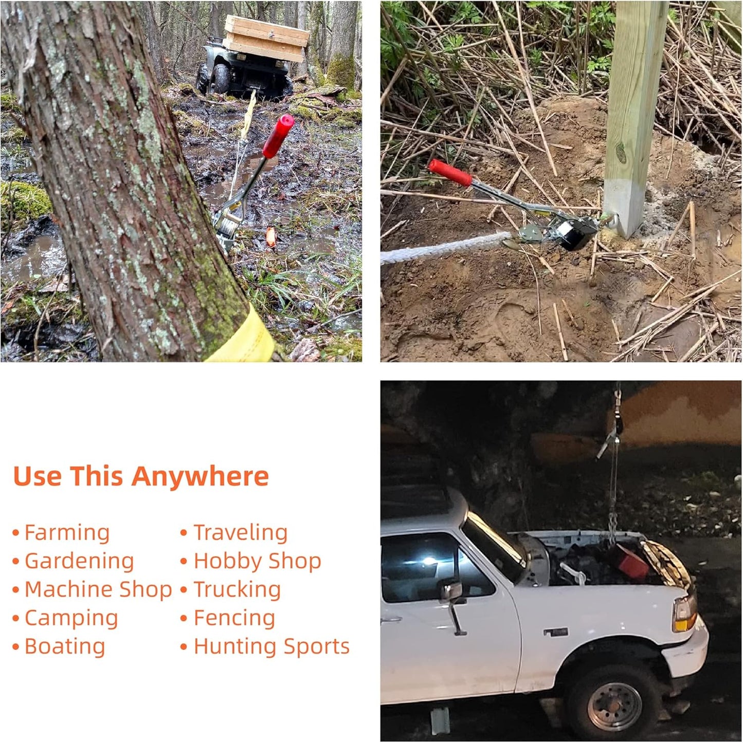 2 Ton Heavy Duty 2 Hook Steel Cable Dual Gear Power Puller Come Along Chain Winch Ratchet Tool, Automotive Hoist Hand Winch Cable Puller Stretcher Lift