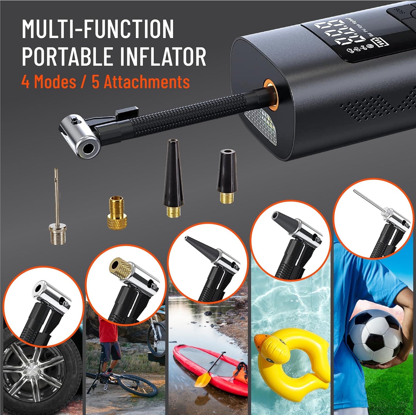 FRAM FEK40002 Portable Emergency Tire Inflator with 6000mAh Battery and 12V, 150PSI Air Pump for Car, Bike, Motor, Ball with Digital Tire Pressure Gauge with LED Light