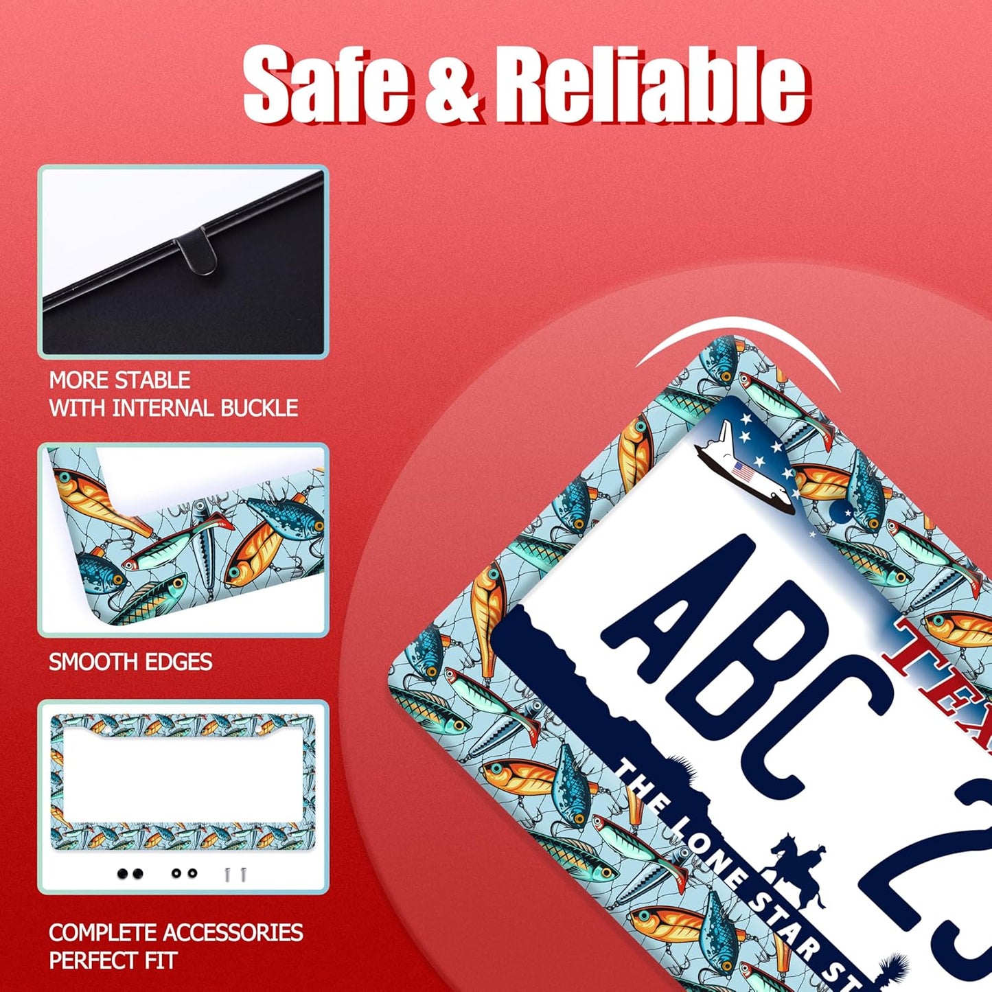 Fishing License Plate Frame Funny Fish License Plate Frames Stainless Steel Accessories Cars Decor with 2 Holes and Screws Fits Standard Us Ca Vehicles License Plate Holder 12.2 X 6 Inch