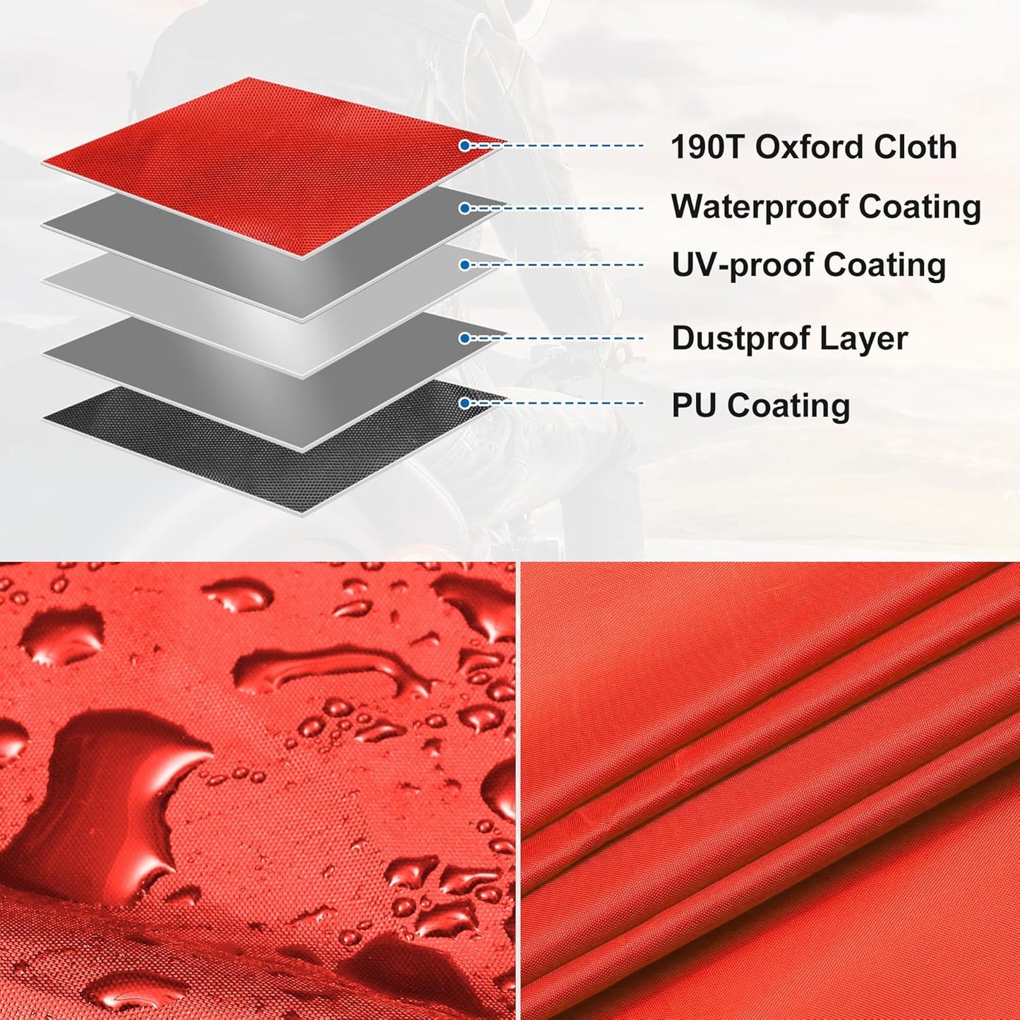 X AUTOHAUX Motorcycle Cover for Harley Davidson for Honda for Suzuki All Season Waterproof Sun Outdoor Protection Motorbike Cover Fits Up to 96.46'' Motorcycles Cover XL Red Silver Tone