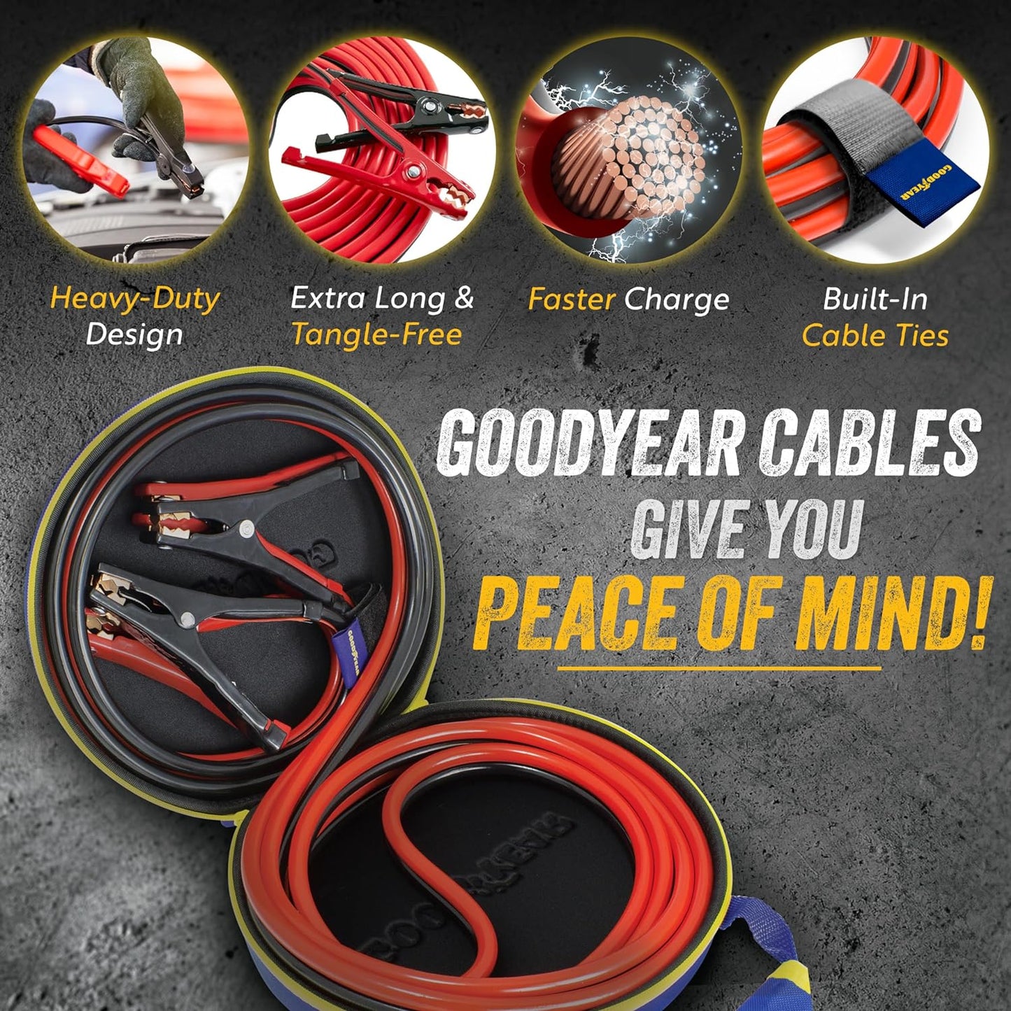 Goodyear Heavy Duty Jumper Cables for Car Battery – 4 Gauge 20 ft Booster Cables with Carrying Case for Cars, Trucks, SUVs, Emergency Roadside Kit
