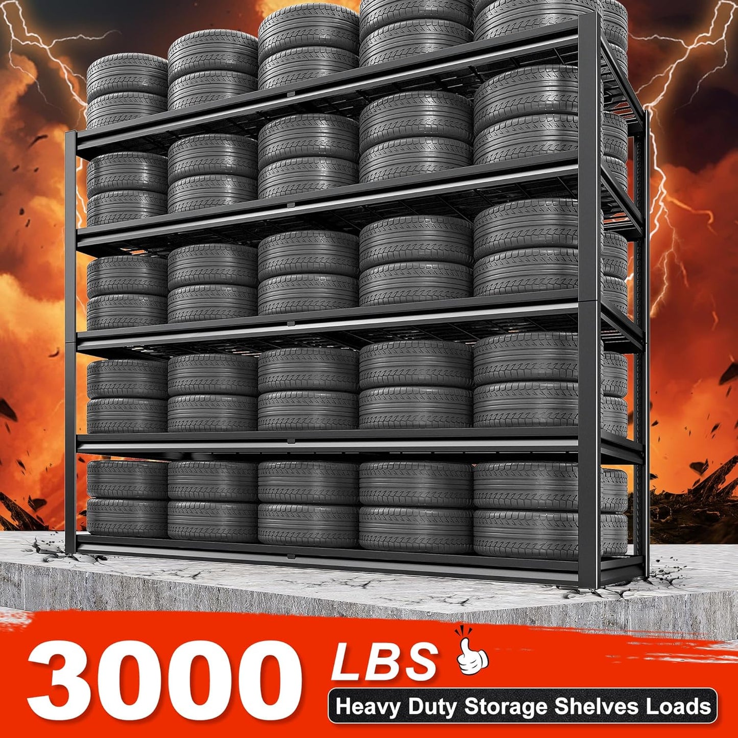 REIBII 78" H Garage Shelving Heavy Duty Load 3000LBS, Adjustable Storage Shelves, 5 Tier Metal Shelving Unit for Storage Racks Industrial Shelf, 55.2" W x 26" D x 78" H, Black