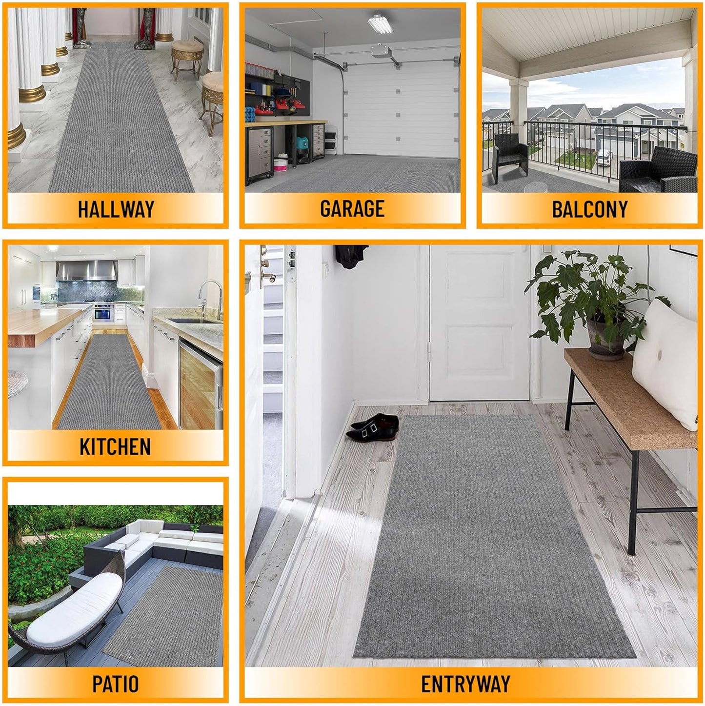 Ottomanson 6'6" x 11' Mud Mat Area Rug Scraper Carpet - Non-Slip, Dirt Trapping for Indoor & Outdoor Use - Ideal for Entryway, Garage, Kitchen, Patio & High-Traffic Areas, Gray