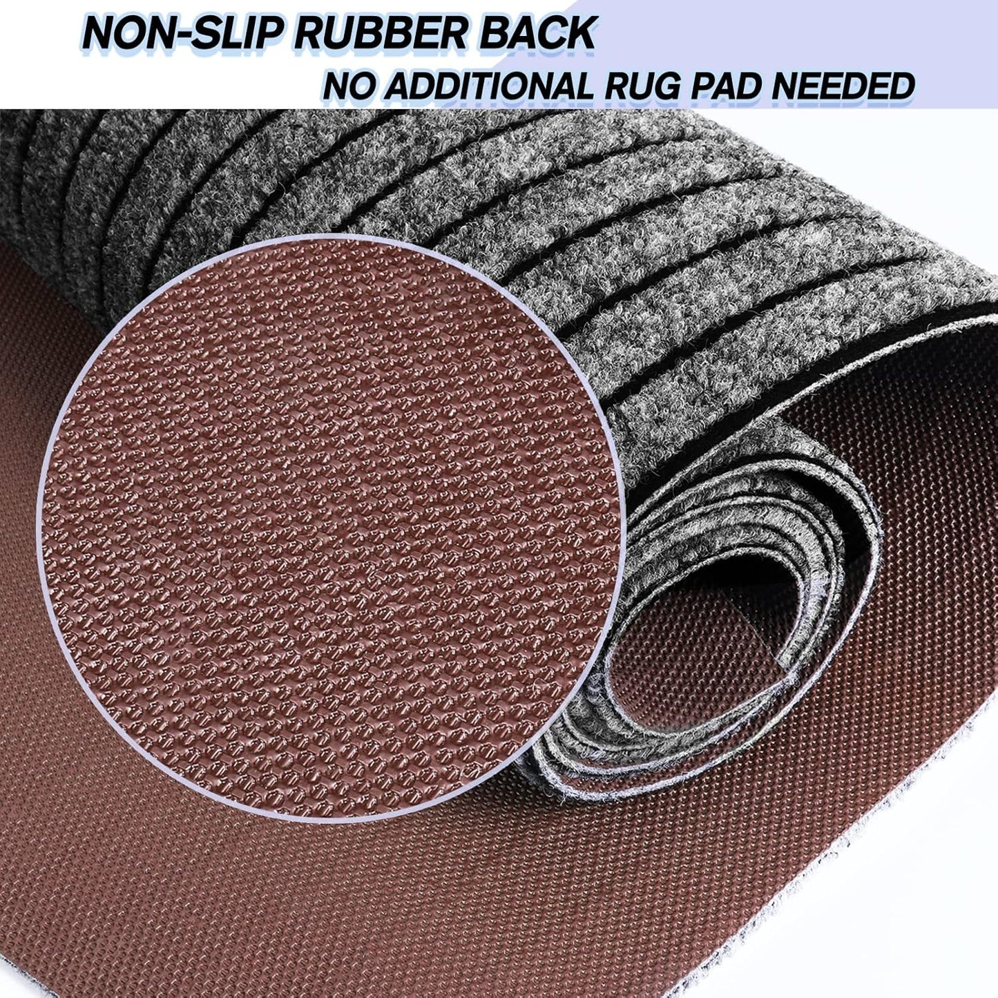 Custom Size Backed Non-Slip Area Rugs Runner, Easy Clean, Waterproof Runner Rugs for Hallway Entryway, Kitchen, Laundry, 4FT x 72FT, Gray Stripe