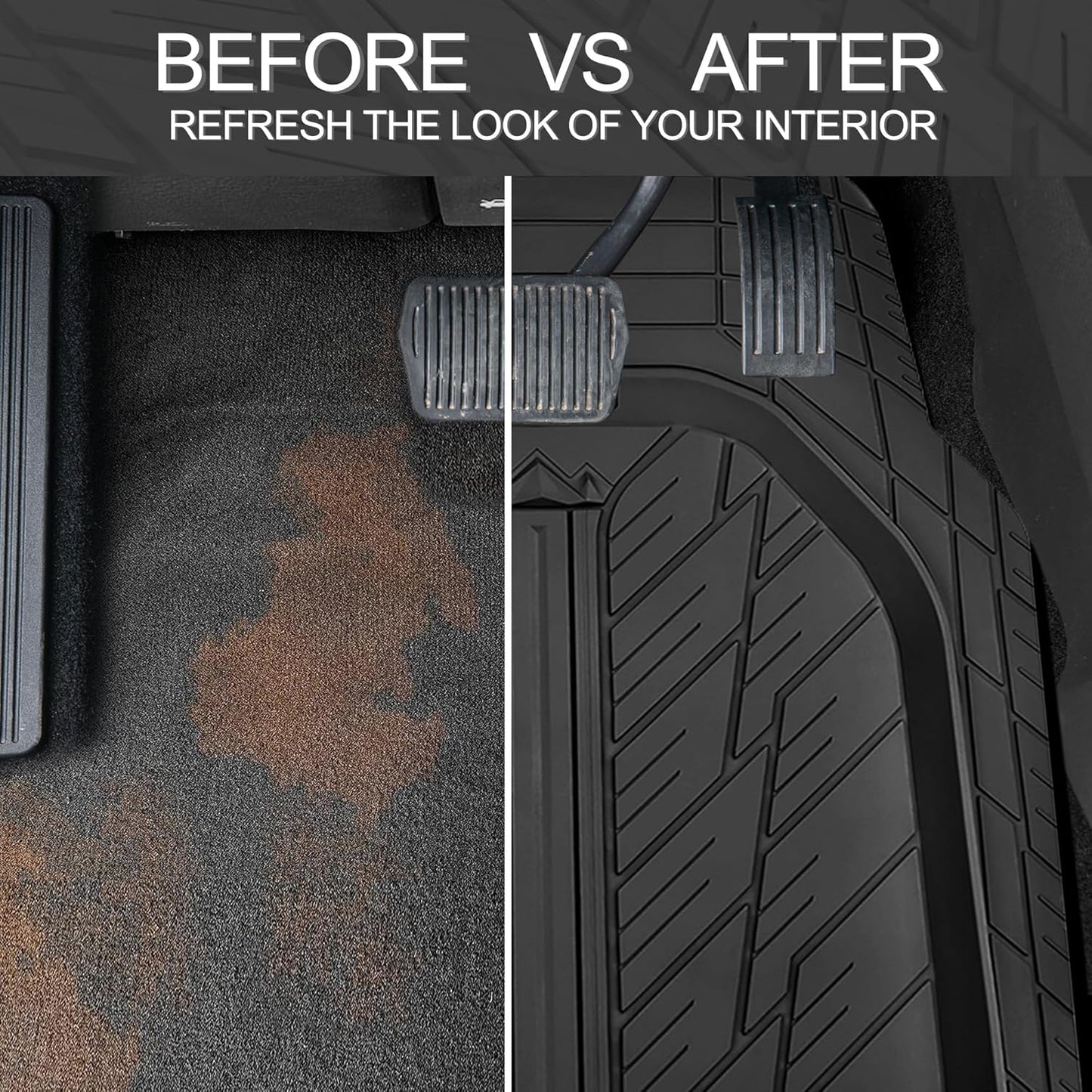 CAR PASS Deep Dish Floor Mats for Cars, Heavy Duty Rubber Floor Mats with Trunk Cargo Liner, Universal Trim-to Fit Automotive Floor mats for Truck Van SUV Waterproof All Weather Car Mats Solid Black