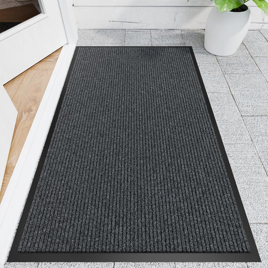 Front Door Mat, 3' x 5' Heavy Duty Indoor Outdoor Welcome Mat for Entryway, Commercial Floor Entrance, Low Profile, Non-Slip, Durable Rubber Backing for Entry, Patio, Home