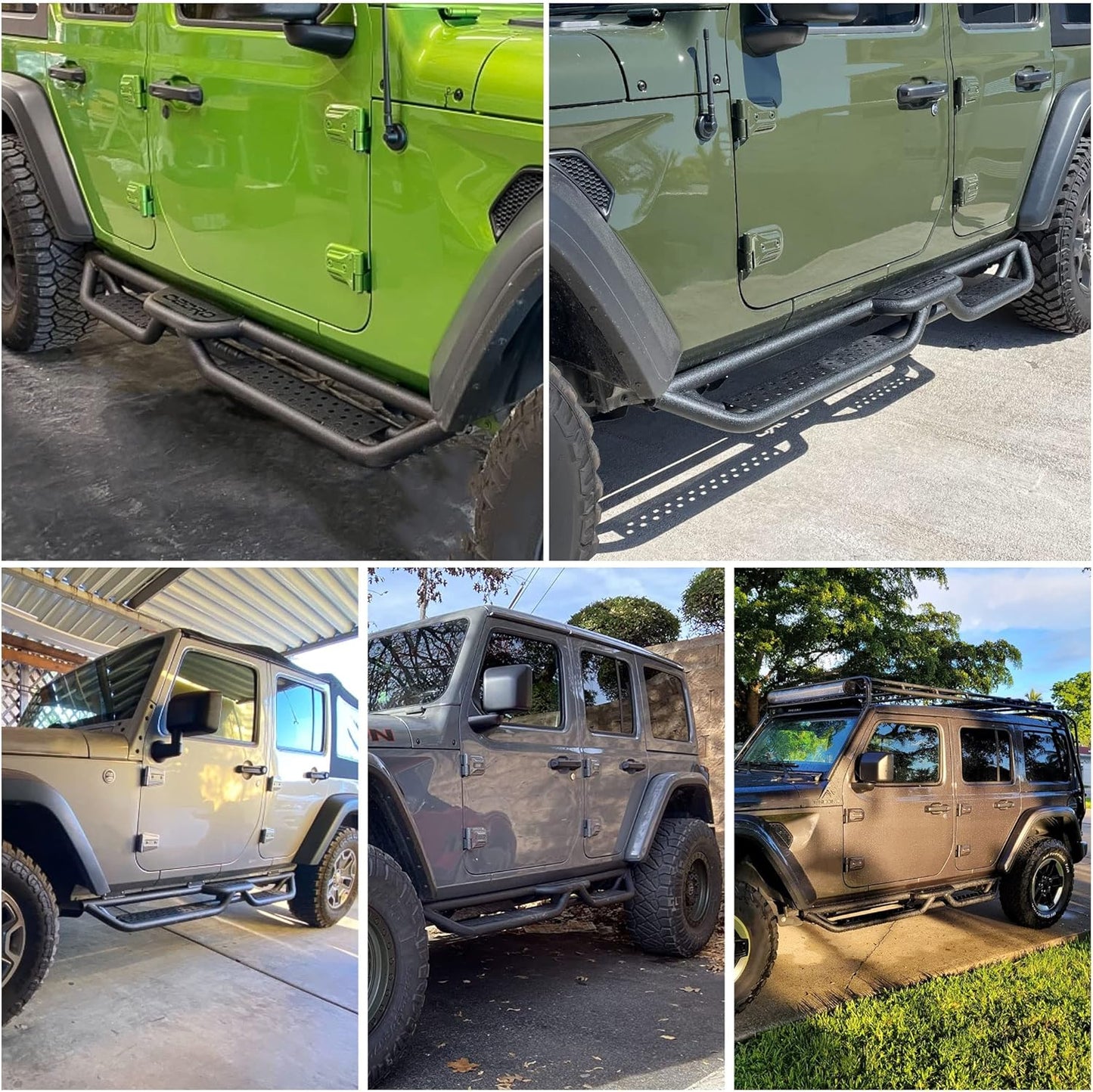 OEDRO Running Boards with Two Stairs Design All-Steel Build, Bolt-on Side Steps Compatible with 2018-2025 Jeep Wrangler JL 4 Door, Black Powder Coated Nerf Bar