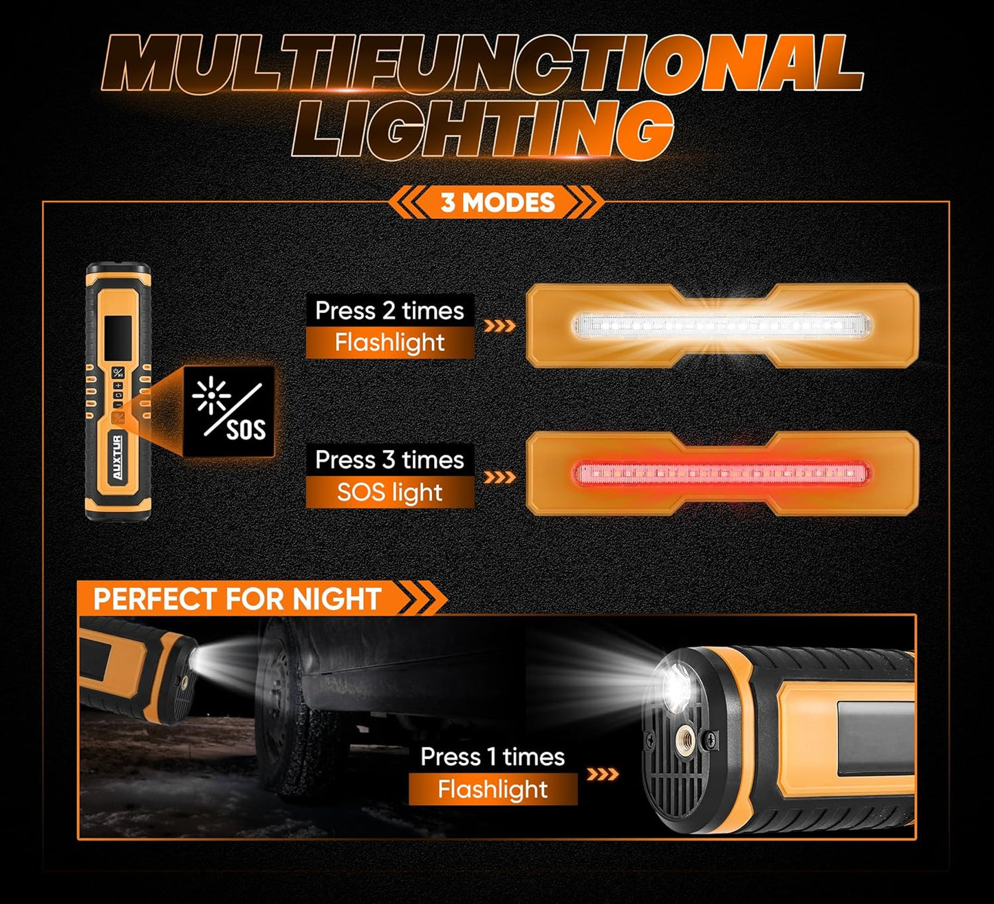 Cordless Tire Inflator for Car with 3 Light Modes and Automotive Power Cords, Electric Air Pump(Type-C) (150PSI)(6000mah Battery), Digital Air Compressor for Motorcycle, Bike, Truck and Ball