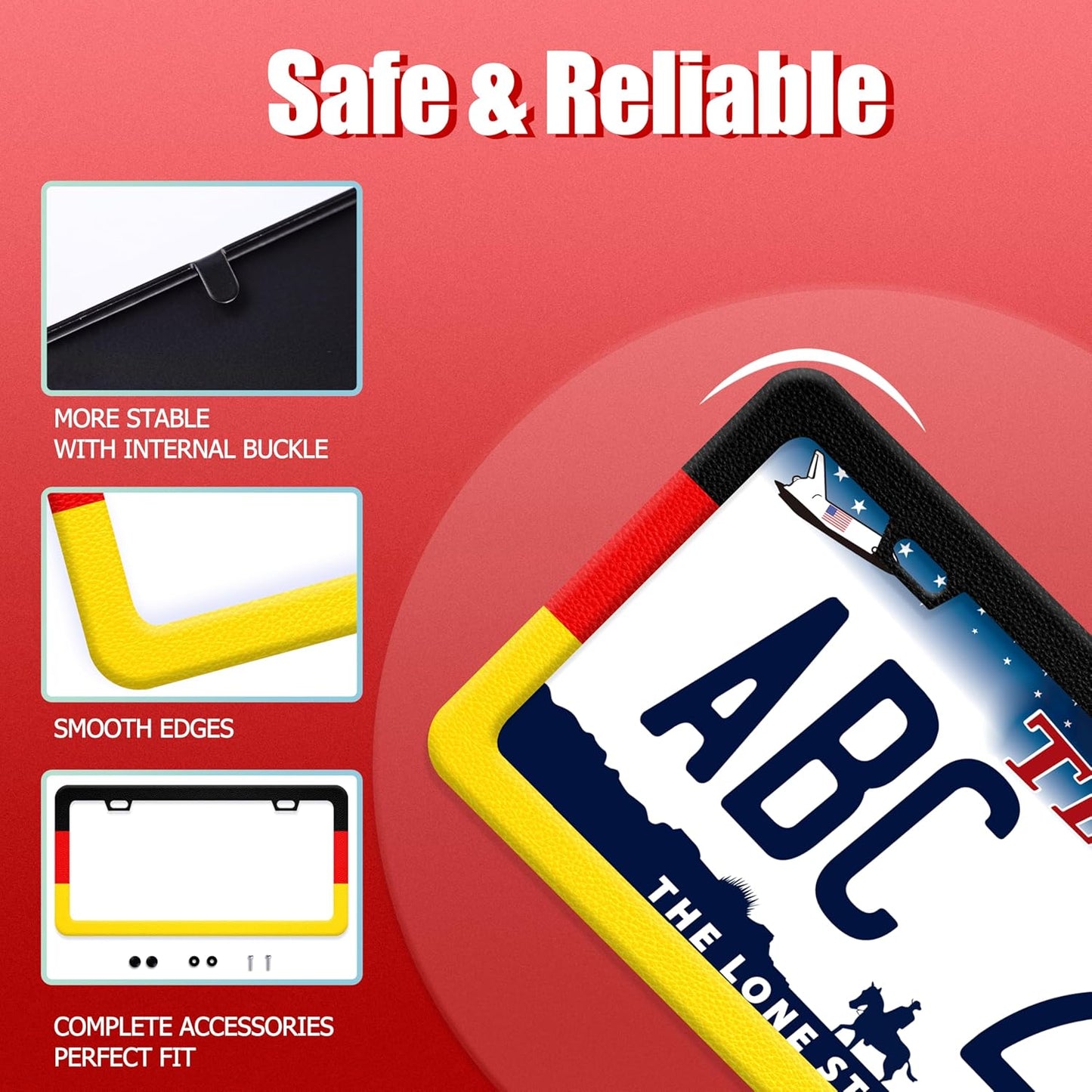 German Flag License Plate Frame Funny Germany License Plate Frames Stainless Steel Accessories Cars Decor with 2 Holes and Screws Fits Standard Us Ca Vehicles License Plate Holder 12.2 X 6 Inch