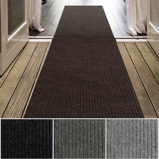 iCustomRug Spartan Weather Warrior Indoor/Outdoor Utility Ribbed Carpet Runner with Non-Slip Thermoplastic Rubber Backing, 3ft X 26ft in Brown