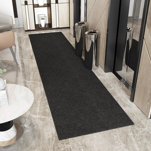 Ottomanson 3'11" x 22' Hallway Runner with Scraper Pile - Extra Durable Non-Slip Rug Mat for Indoor & Outdoor Use - Ideal for Kitchen, Entryway & Garage - High-Traffic Carpet, Black