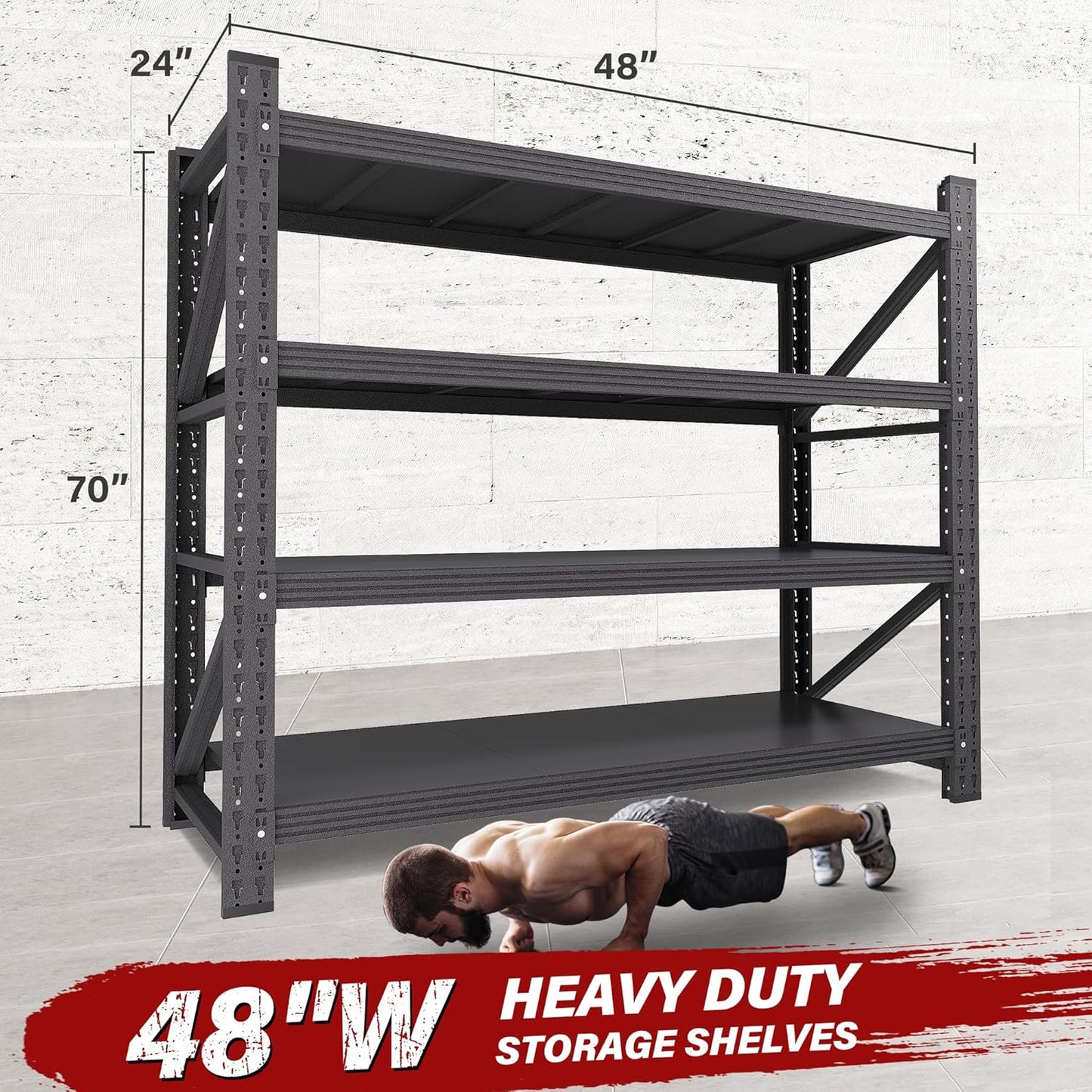 48" Wide Heavy Duty Garage Shelving Units,3000LBS 24 Deep Storage Shelves,Metal Garage Shelves,Large Storage Rack,Steel Shelf,Industrial Shelving for Shop,Warehouse,Basement,48" W x 24" D x 70" H