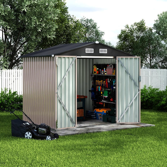 6x8x6.4 FT Outdoor Storage Sheds, Metal Garden Tool Shed for Backyard, Large Metal Sheds Outdoor Storage with Lockable Doors & Air Vents for Backyard Garden Patio Lawn