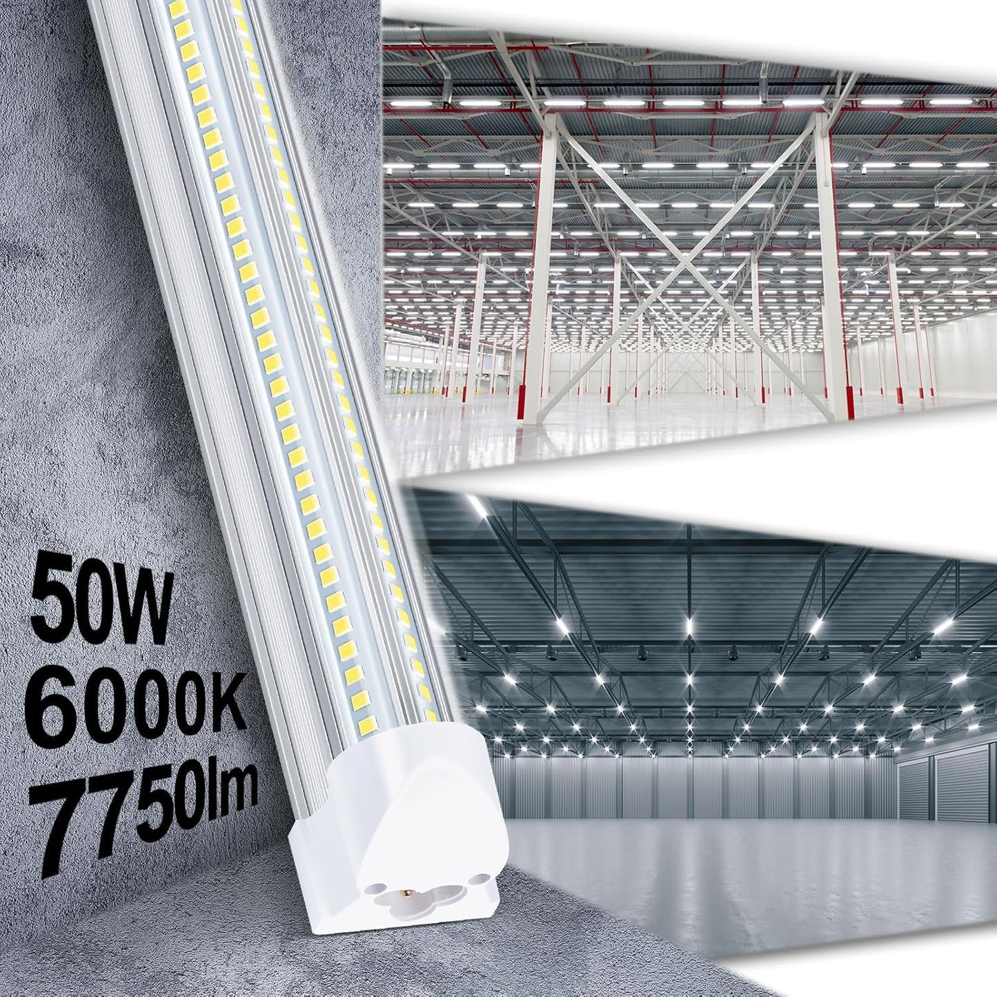 LED Shop Lights - 4FT 50W LED Light Fixture, 4 Foot High Output 7750Lumen, 6000K, Clear Cover, V-Shape Linkable, Plug and Play, T8 LED Tube Light for Garage, Workshop (10 Pack)