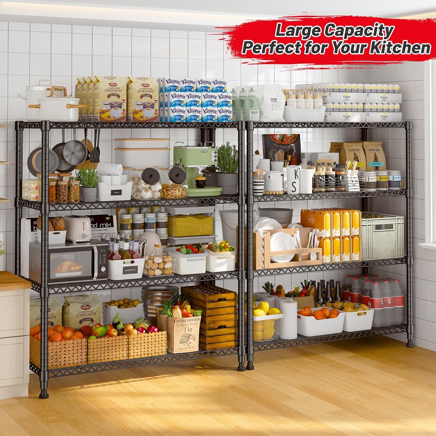 REIBII Wire Shelving Unit Storage Shelves Metal Shelves Heavy Duty Shelving Adjustable Garage Storage Wire Shelf Pantry Shelves for Bedroom Kitchen Rack 35.5''W x 14''D x 59''H
