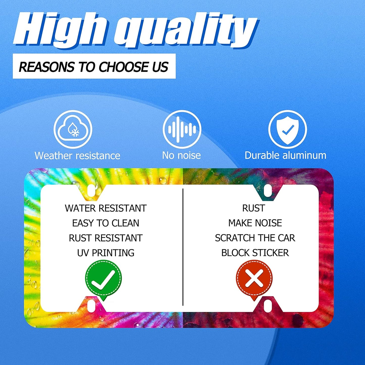 Colorful Hippie Tie Dye License Plate Frame Beautiful License Plate Stainless Steel Parts Funny License Plate Decorative with Screws Size 12.3" x 6.3" Women