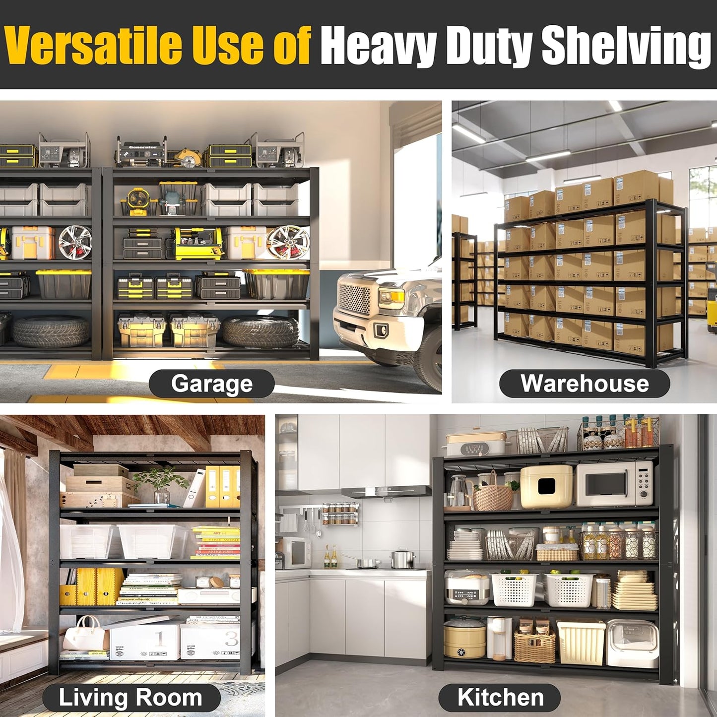 PrimeZone Heavy Duty Storage Shelves - 48" W X 18" D X 72" H Adjustable Garage Wire Shelving Unit, 5 Tier Industrial Metal Shelf Standing Utility Rack for Warehouse, Pantry, Basement, Black, 3 Pack