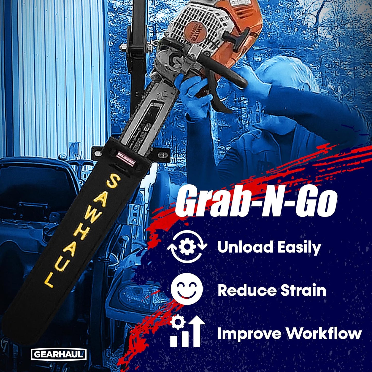 SawHaul Snap-Lok Universal Chainsaw Carrier Kit for Tractors and Skid Steers – 36 Inch Yellow Scabbard with Rotating Mount – Compatible with All Chainsaw Brands – Made in USA