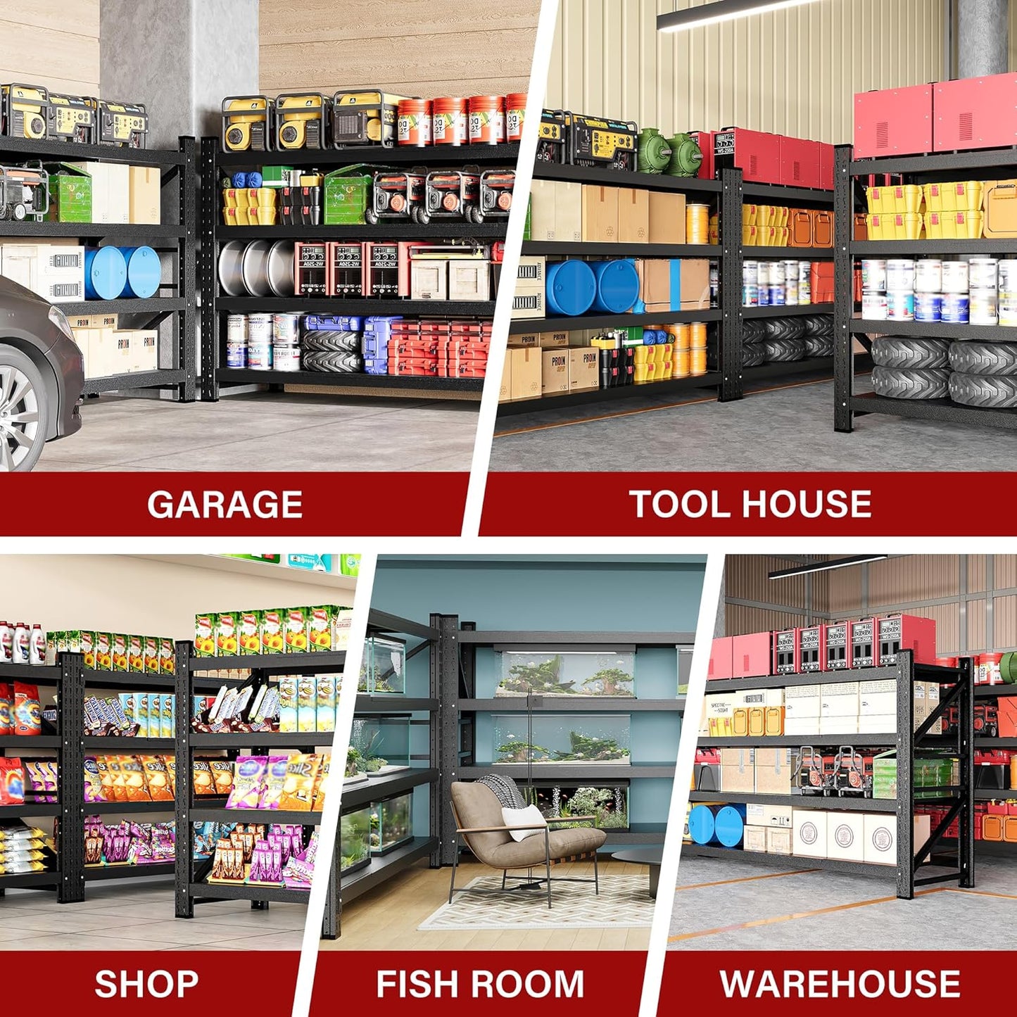8000LBS Heavy Duty Garage Shelving Units,68" Wide & Deep Storage Shelves,Metal Garage Shelves,Large Storage Rack,Steel Shelf,Industrial Shelving for Shop,Warehouse,Basement,68" W x 24" D x 63.5" H