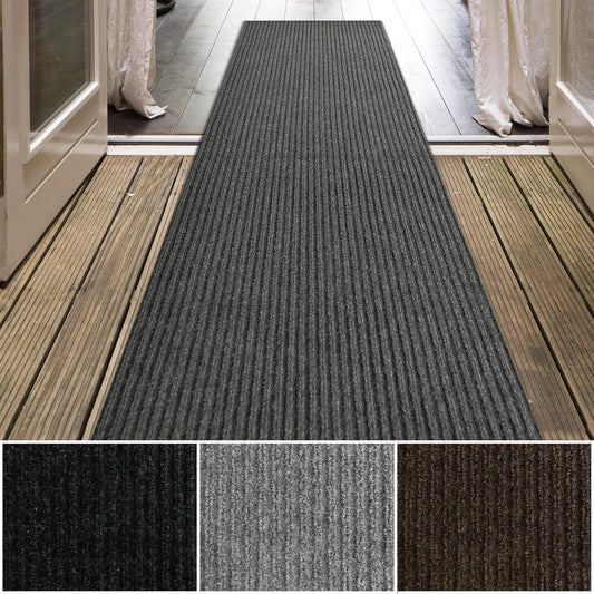 iCustomRug Spartan Weather Warrior Indoor/Outdoor Utility Ribbed Carpet Runner with Non-Slip Thermoplastic Rubber Backing, 3ft X 48ft in Charcoal