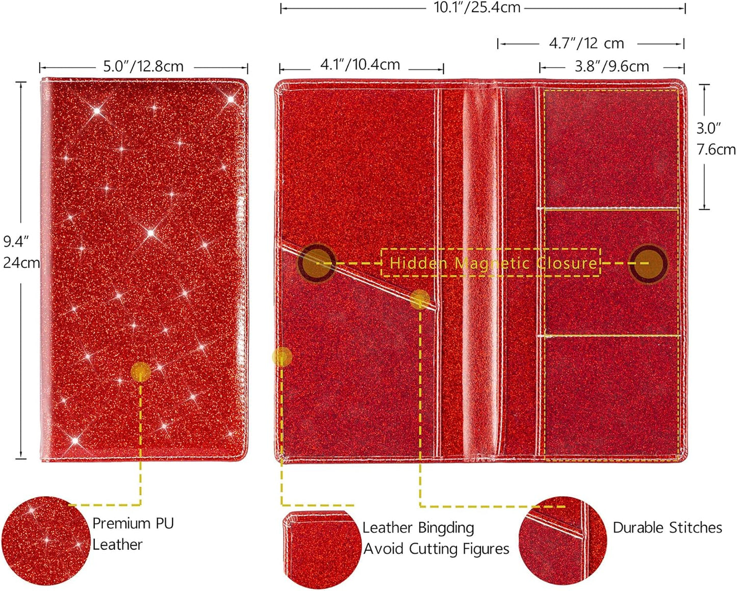 TOURSUIT Car Registration and Insurance Card Holder, Vehicle License Document Glove Box Compartment Organizer, Interior Car Accessories for Women Men Teens (Glitter Red)