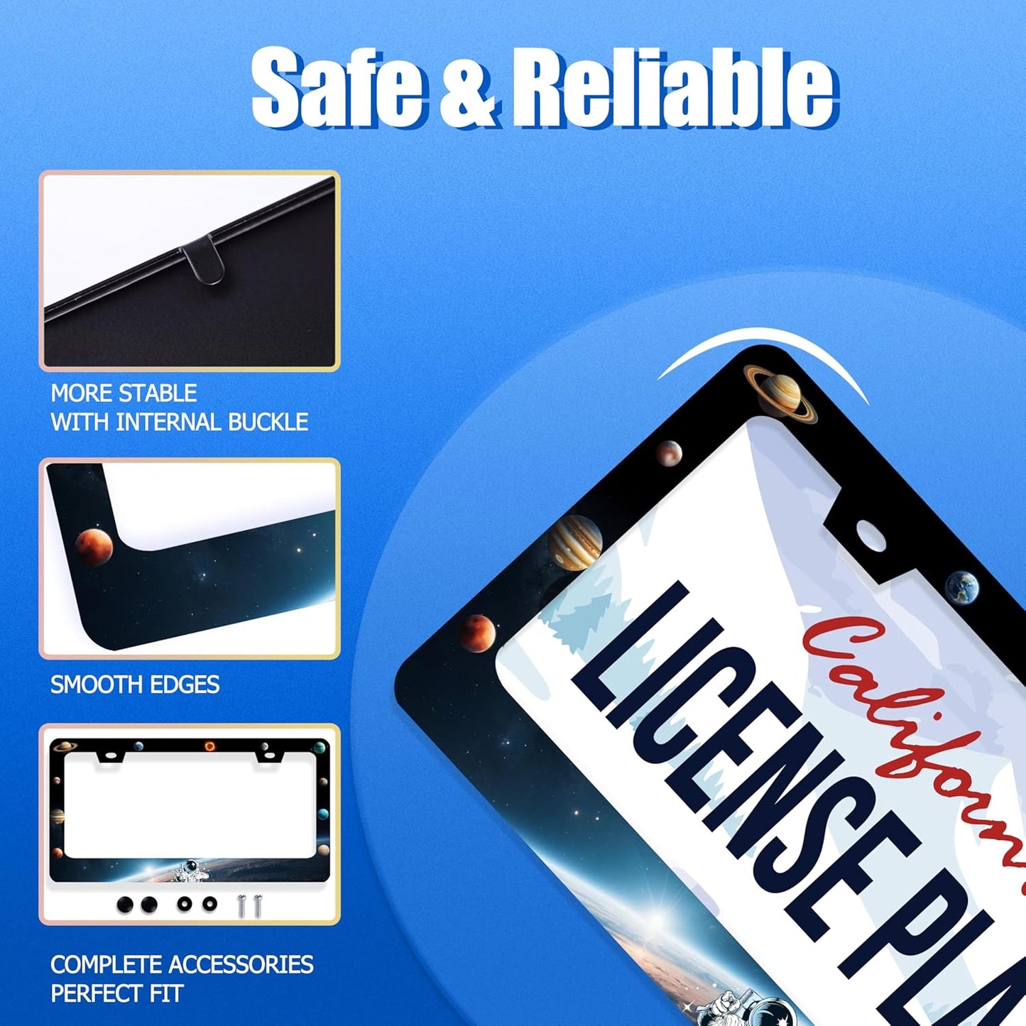 Planets License Plate Frame Funny Beautiful Space License Plate Stainless Steel Colorful License Plate Holder Galaxy Car Accessory with Screws Car Decoration 12.3" x 6.3"for Men Women