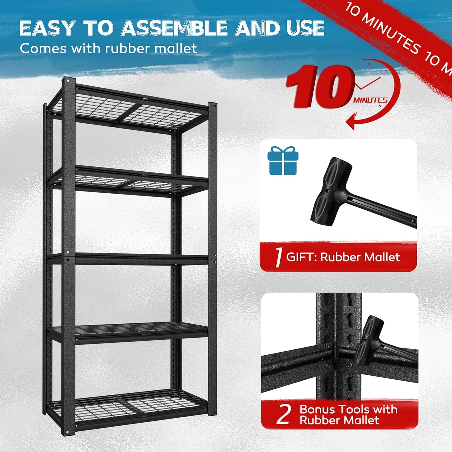 MUPATER 35.8" W x 18.1" D x 72" H Metal Storage Shelves, Standing Utility Shelf Racks, Garage Shelving Unit, 5 Tier Shelves and Adjustable Shelves for Kitchen Warehouse Garage
