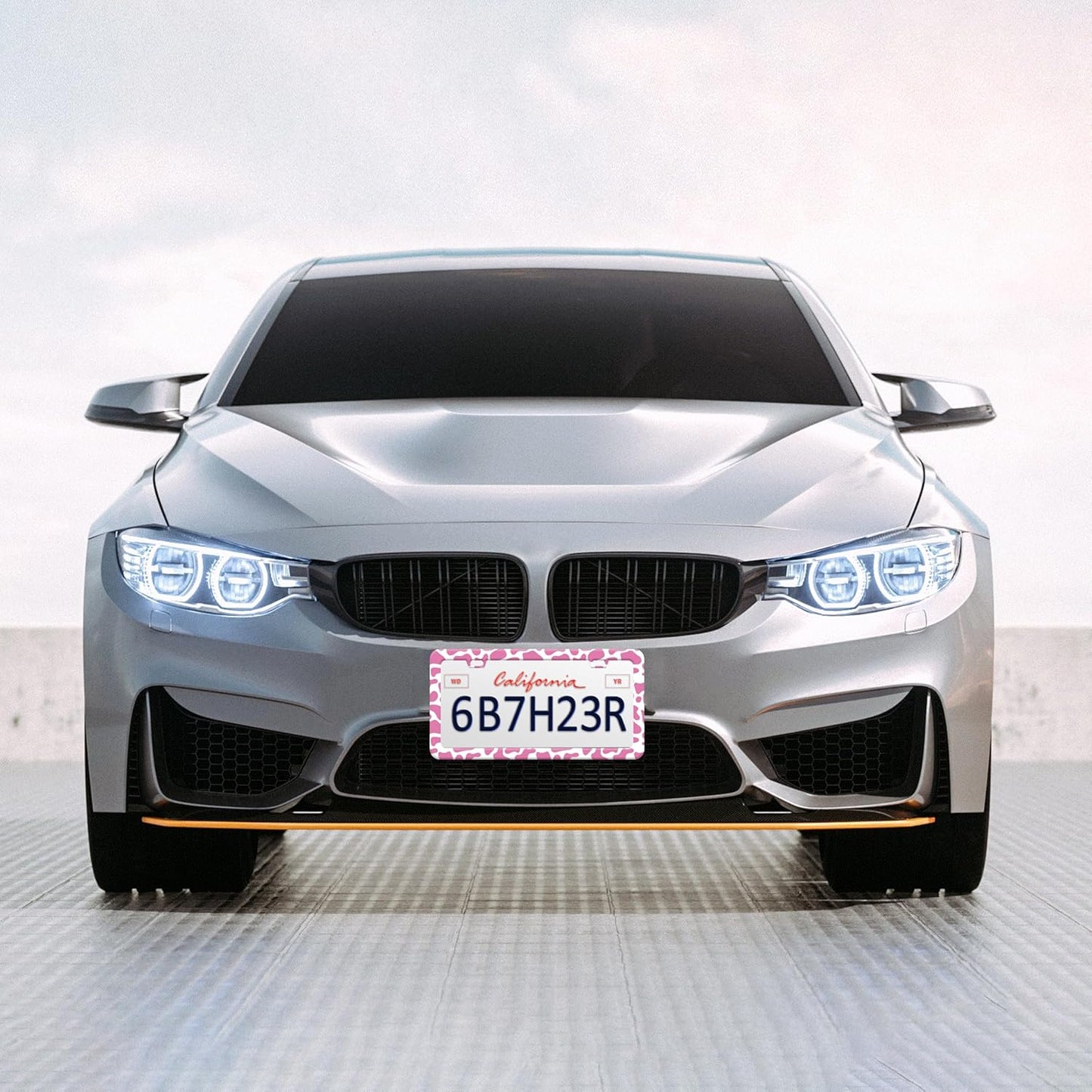 Pink Cow Print License Plate Frame Animal Texture License Plate Frames Personalise Stainless Steel Funny Design Compatible with Standard License Plate Holder for USA Canada 6 X 12 Inch with Screws