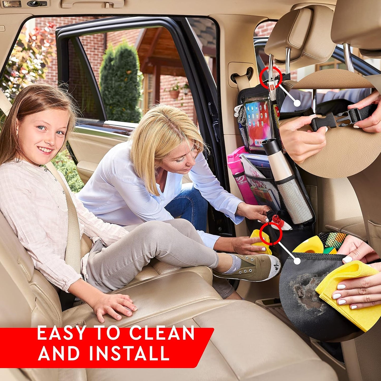 Helteko Backseat Car Organizer, Kick Mats Back Seat Protector with Touch Screen Tablet Holder, Back Seat Organizer for Kids with 9 Storage Pockets, Travel Accessories (2 Pack, Venetian Red)