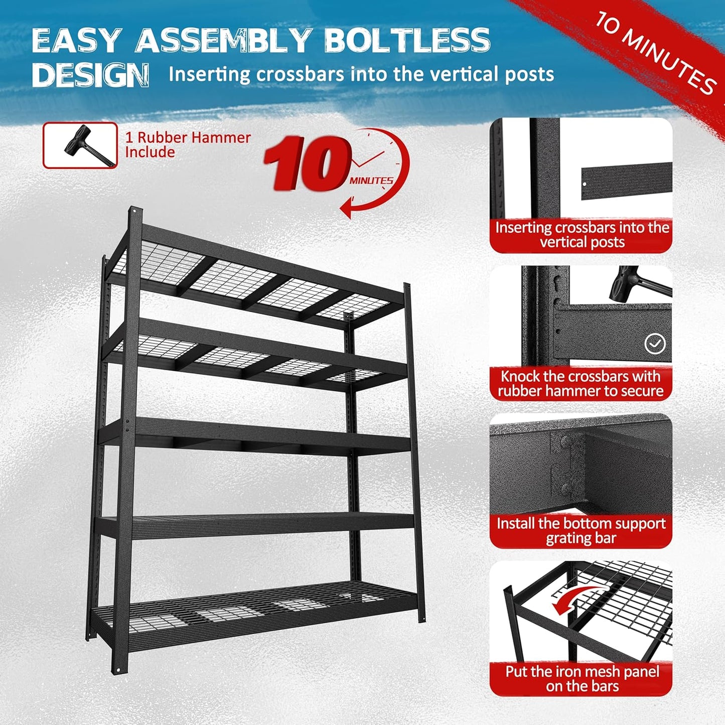 MUPATER 72.05” W × 24.02” D × 83.86” H, Heavy Duty Metal Storage Shelves, 3000 LBS Capacity, 5-Tier Adjustable Garage Shelving, Storage Shelf Rack for Kitchen, Basement, Warehouse