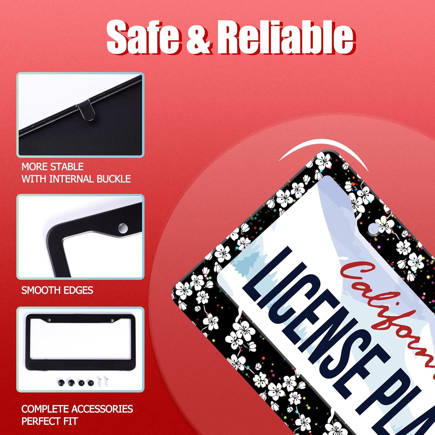 Personalized License Plate Frame White Cherry Blossoms Stainless Steel Accessory Flowers License Plate Holder Funny Car Decorative 2 Holes Fits Us Standard License Plates 12.2 X 6.3 in for Men Women