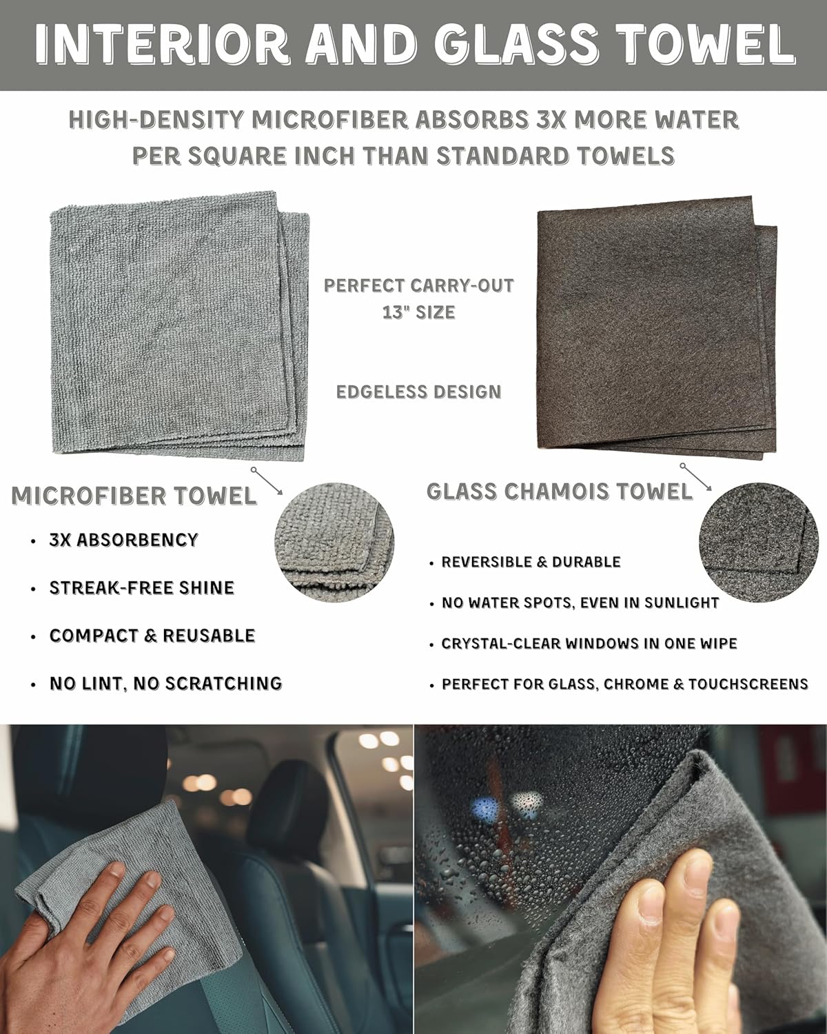 18Pcs Professional Car Interior Detailing Kit All-in-One Cleaning Tools for Windows, Dashboard, Vents, Windshield Cleaner Brush, Magic Sponge, Chamois Cloth, Detailing Brushes & Accessories