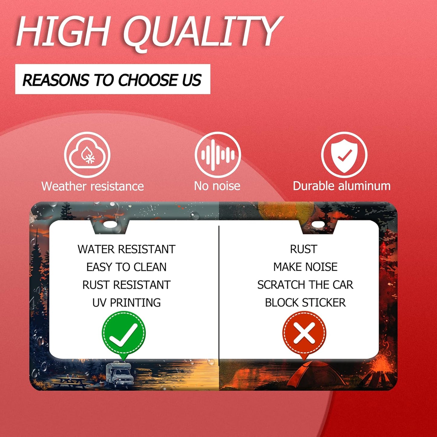 Camping License Plate Frame Personalized Forest License Plate Frames Funny Auto Accessories Bracket Stainless Steel License Plate Holder 6x12 Inch