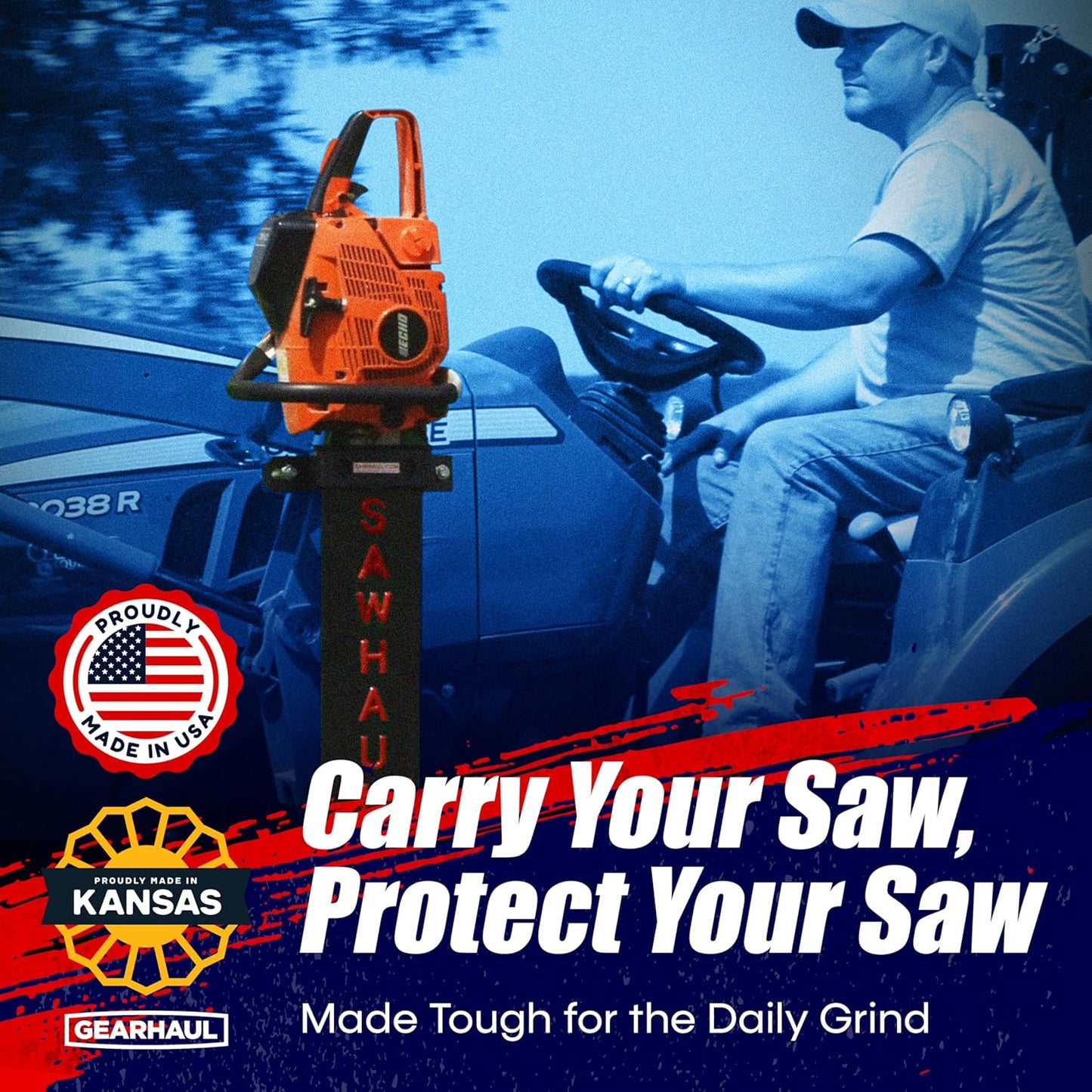 SawHaul Universal Tractor Chainsaw Holder - Made in Kansas USA - Fixed Mount Chainsaw Carrier (28" Red) Compatible w/All Brands