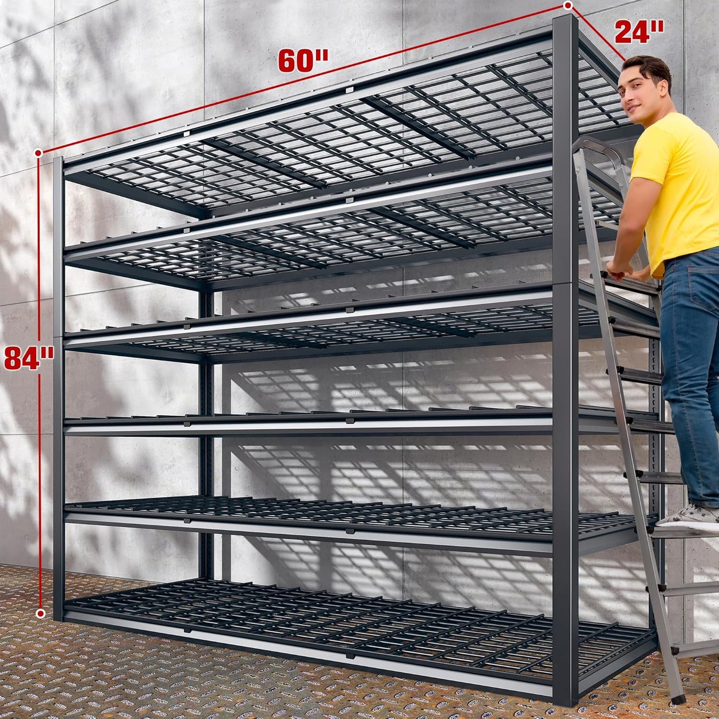 REIBII 60" W Garage Shelving, 2900LBS Storage Shelves, 6 Tier Heavy Duty Shelving, Adjustable Metal Shelving Units and Storage Rack for Warehouse, Pantry, Basement, 60" W x 84" Hx 24" D, 4 Pack