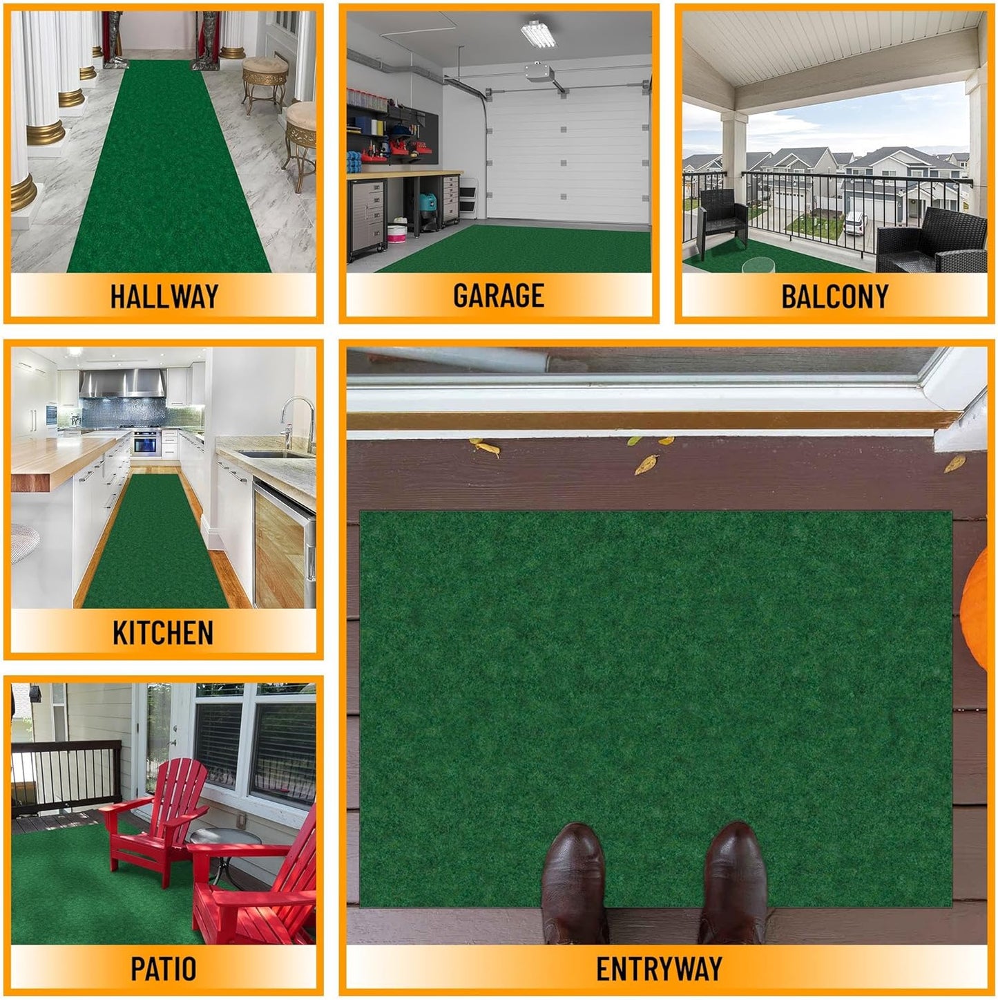 Ottomanson 2'7" x 9' Hallway Runner with Scraper Pile - Extra Durable Non-Slip Rug Mat for Indoor & Outdoor Use - Ideal for Kitchen, Entryway & Garage - High-Traffic Carpet, Green