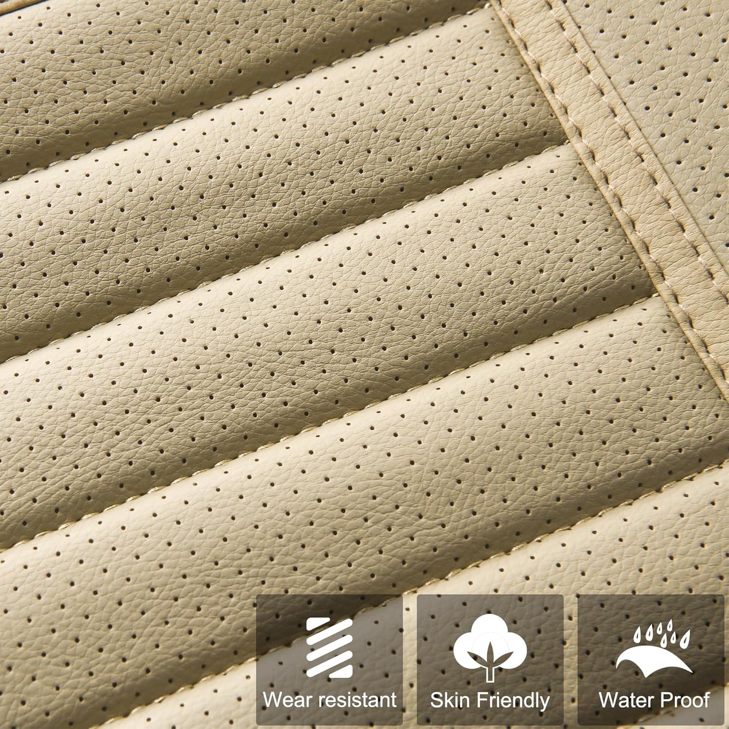 1pc Edge Wrapping Comfortable Car Front Seat Cover Cushion Pad Mat Protector, Anti-Slip Bottom Seat Cushion Cover for Auto with PU Leather(Beige)