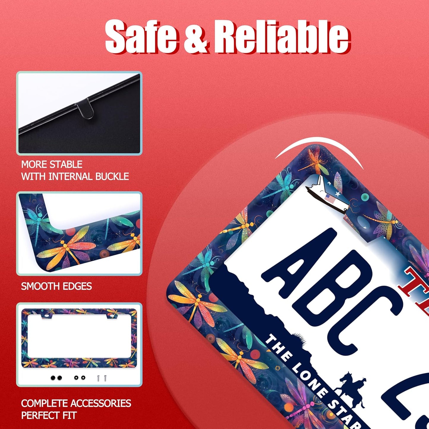 Dragonflies License Plate Frame Funny Dragonfly License Plate Frames Stainless Steel Accessories Cars Decor with 2 Holes and Screws Fits Standard Us Ca Vehicles License Plate Holder 12.2 X 6 Inch