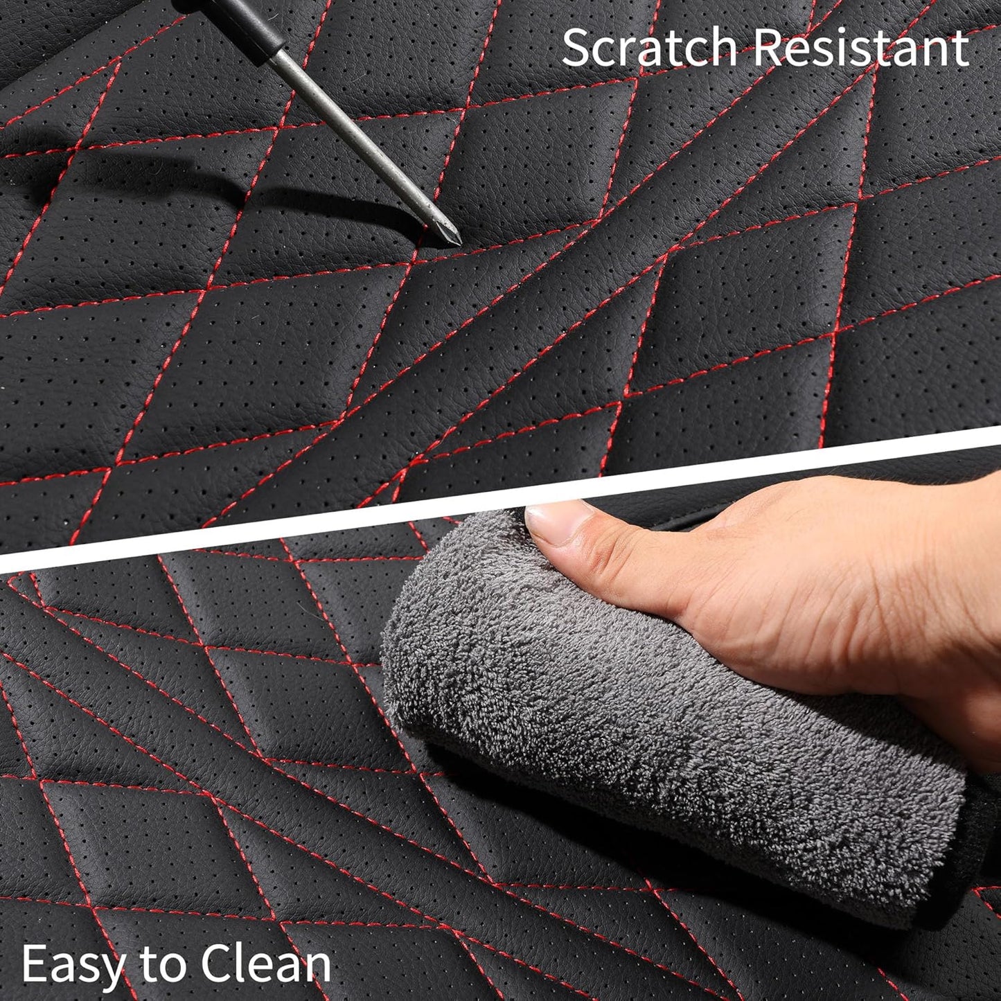 Car Seat Cover Custom Fit for Dodge Ram 1500 2500 3500 2002-2024 Faux Leather Seat Cover Set Compatible with Crew Quad Regular Cab Pickup Truck Cushions (Black Redline, Full Set, Flat Rear)