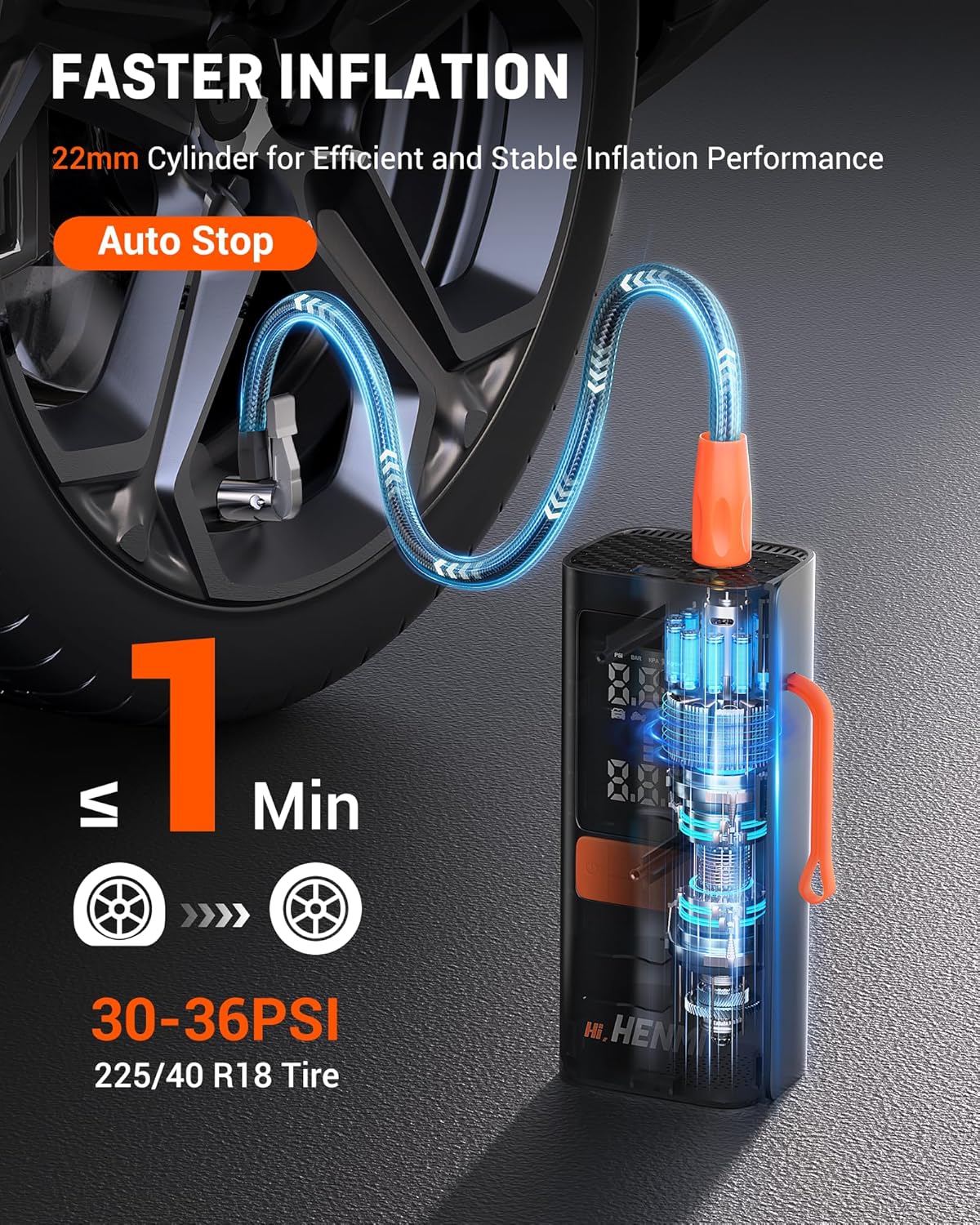 Tire Inflator Portable Air Compressor,Car Tire Air Pump Portable with Digital Pressure Gauge,18000mAh and 170 PSI Bike Tire Pump,Electric Air Pump for Motorcycle Tires,Bicycle Tires and Balls