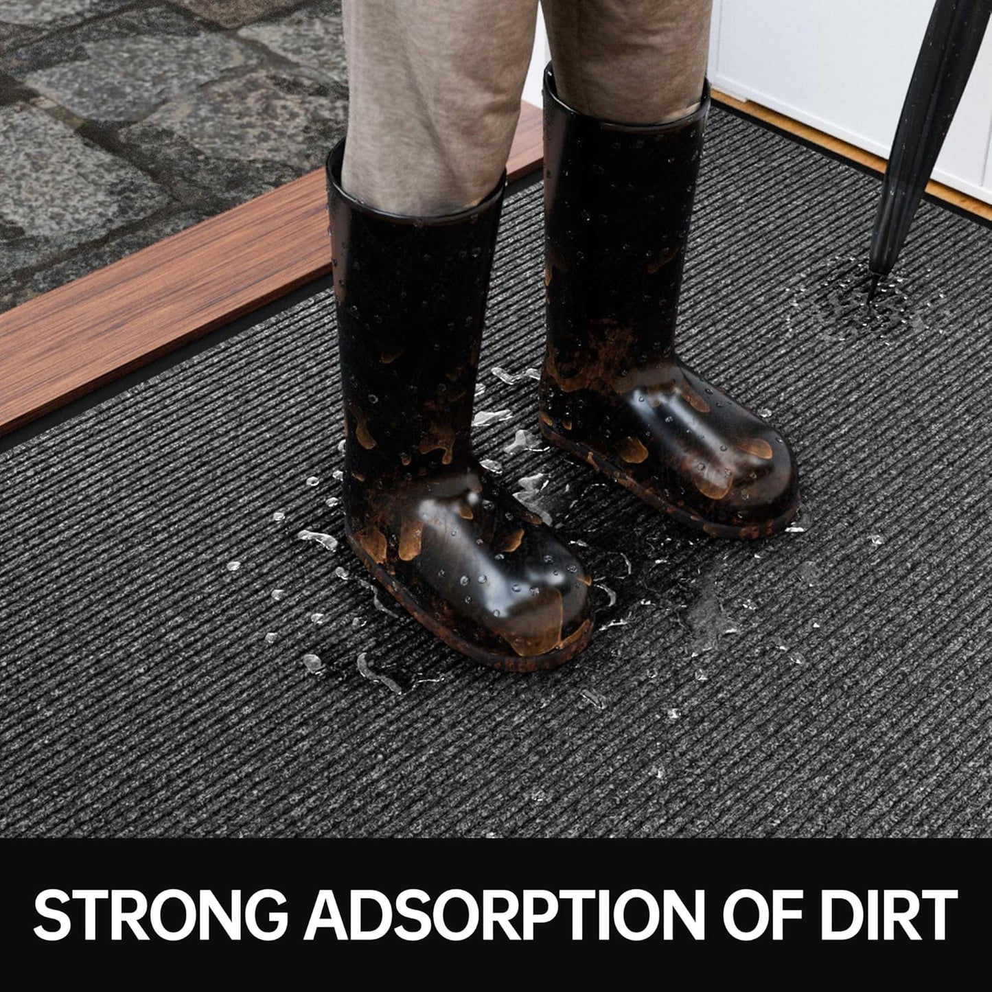 Front Door Mat, 4' x 6' Heavy Duty Indoor Outdoor Door Mat for Entryway, Commercial Door Mats Entrance, Low Profile Welcome Mats Non-Slip, Durable Rubber Backing Entry Mat for Patio, Home