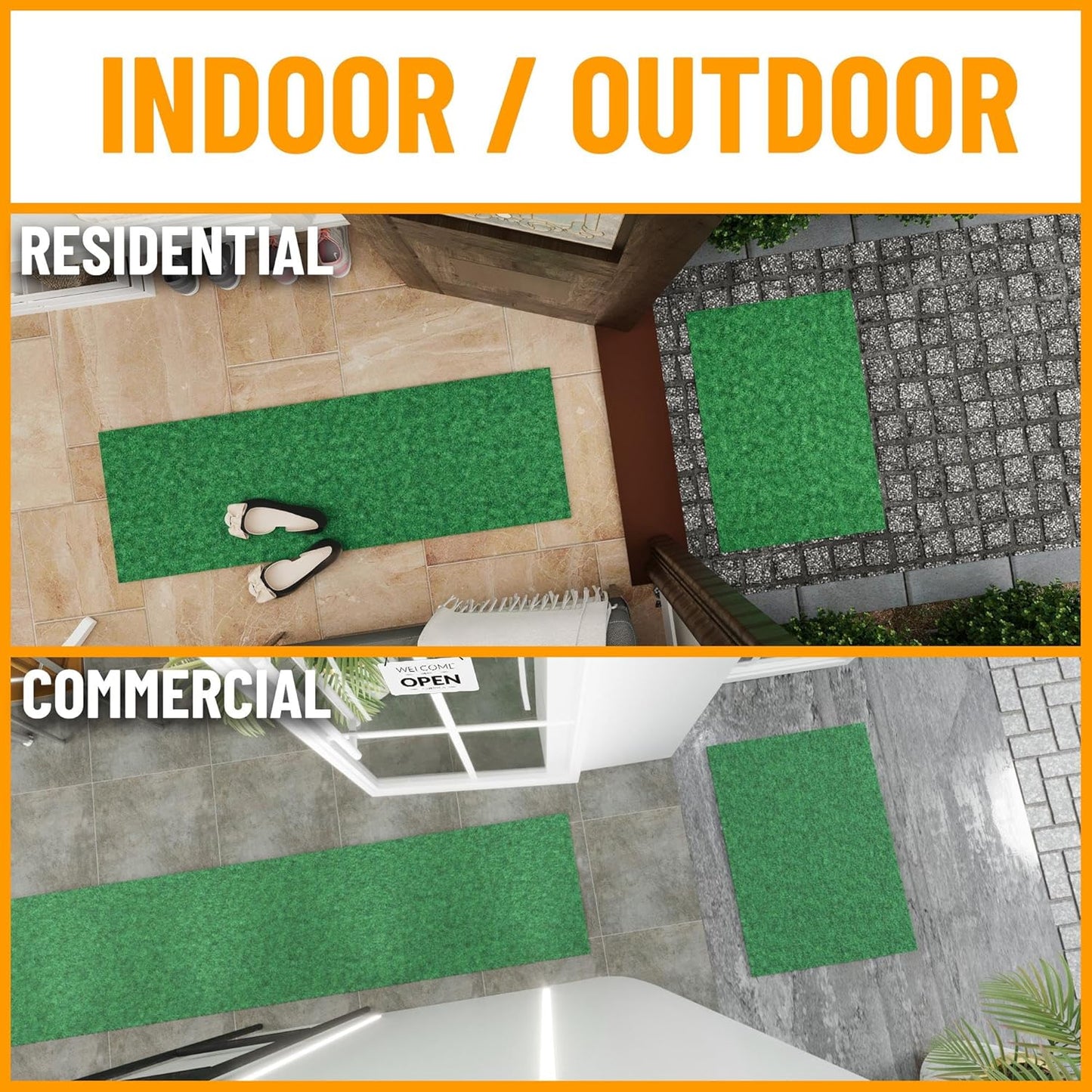 Ottomanson 5' x 6'6" Mud Mat Area Rug Scraper Carpet - Non-Slip, Dirt Trapping for Indoor & Outdoor Use - Ideal for Entryway, Garage, Kitchen, Patio & High-Traffic Areas, Green