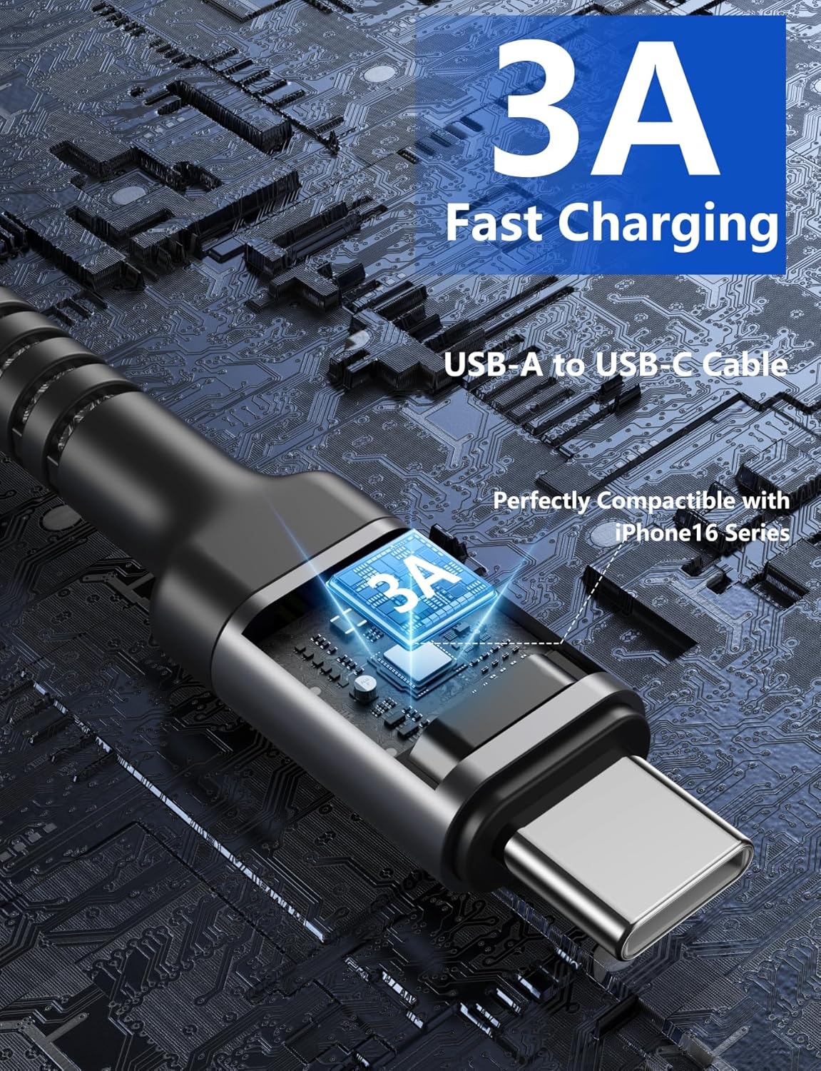 USB C Cable 10FT, 2Pack Long USB A to USB C Charger Cables, iPhone USBC Cable 3A Fast Charging Upgraded Extra Durable Braided USBC Cord Compatible with iPhone 16 15 Pro Max/Samsung Galaxy S23 and More