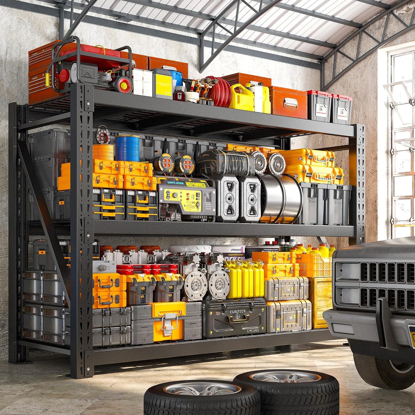 Bepatio 8250LBS Garage Shelving Heavy Duty Storage Shelves Industrial Metal Shelving Adjustable 3-Tier Shelves for Garage, Warehouse Basement 24" D × 60" W × 66" H