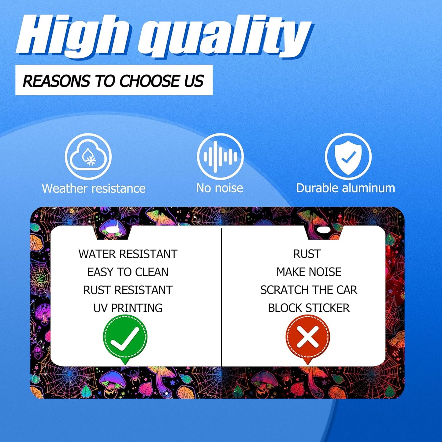 Hippie Mushroom License Plate Frame Mushrooms License Plate Stainless Steel Funny License Plate Holder Colorful Car Accessory with Screws Car Decoration 12.3" x 6.3" for Men Women