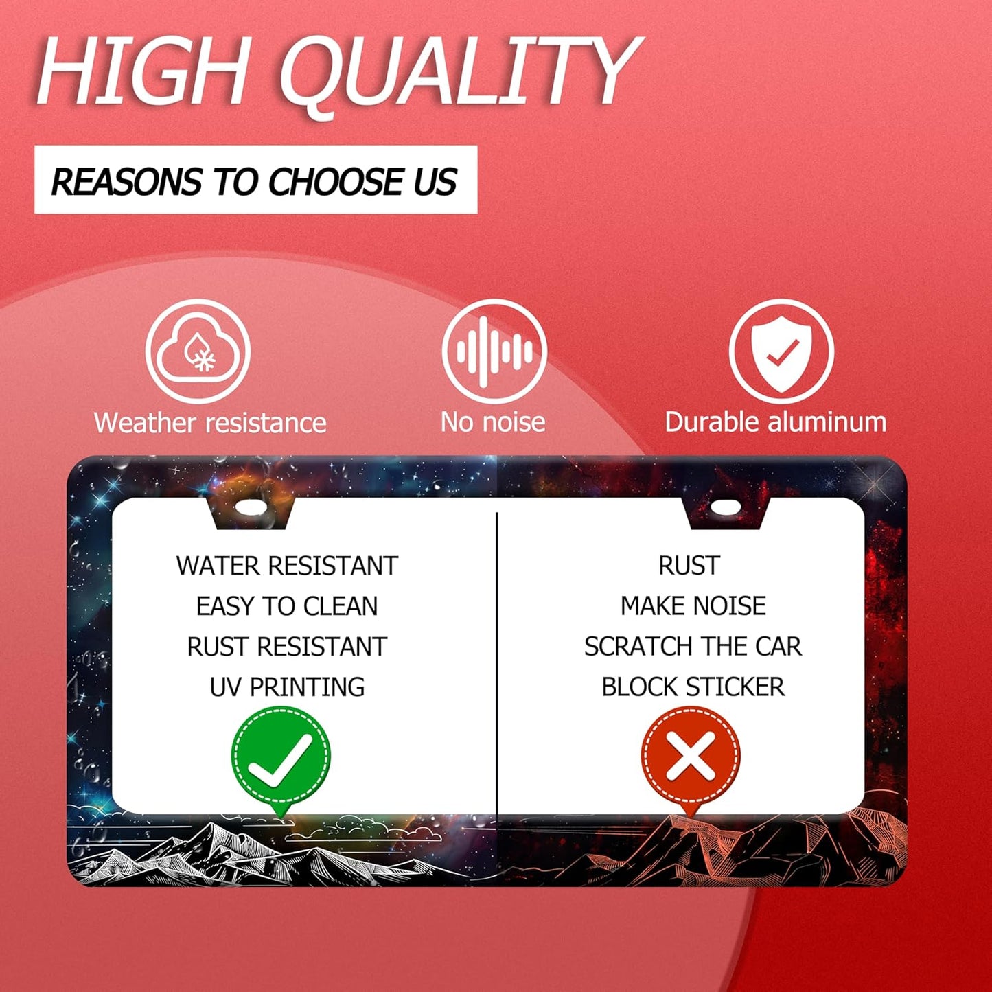 Starry Sky Mountains License Plate Frame Beautiful Galaxy License Plate Holder Funny Stainless Steel Accessories Cars Decor with 2 Holes and Screws Fits Standard Us Ca Vehicles 12.2 X 6 Inch