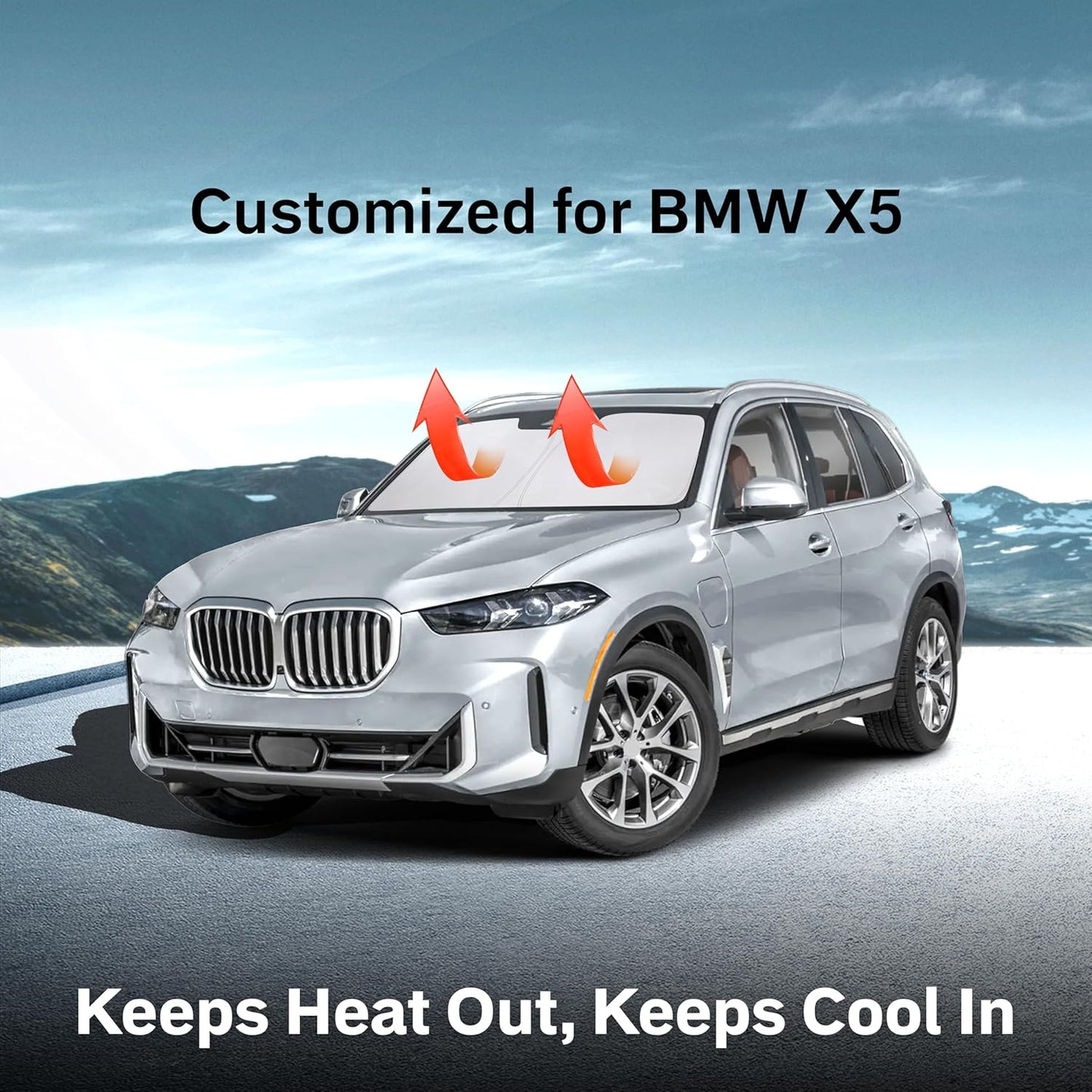 EcoNour Windshield Sun Shade Compatible for BMW X5 (2019–2025) | Custom Fit Front Window Shade for Midsize Luxury SUV | 4-Layer, 240T Sunshade Accessories | UV & Heat Blocker for X5 Windshield